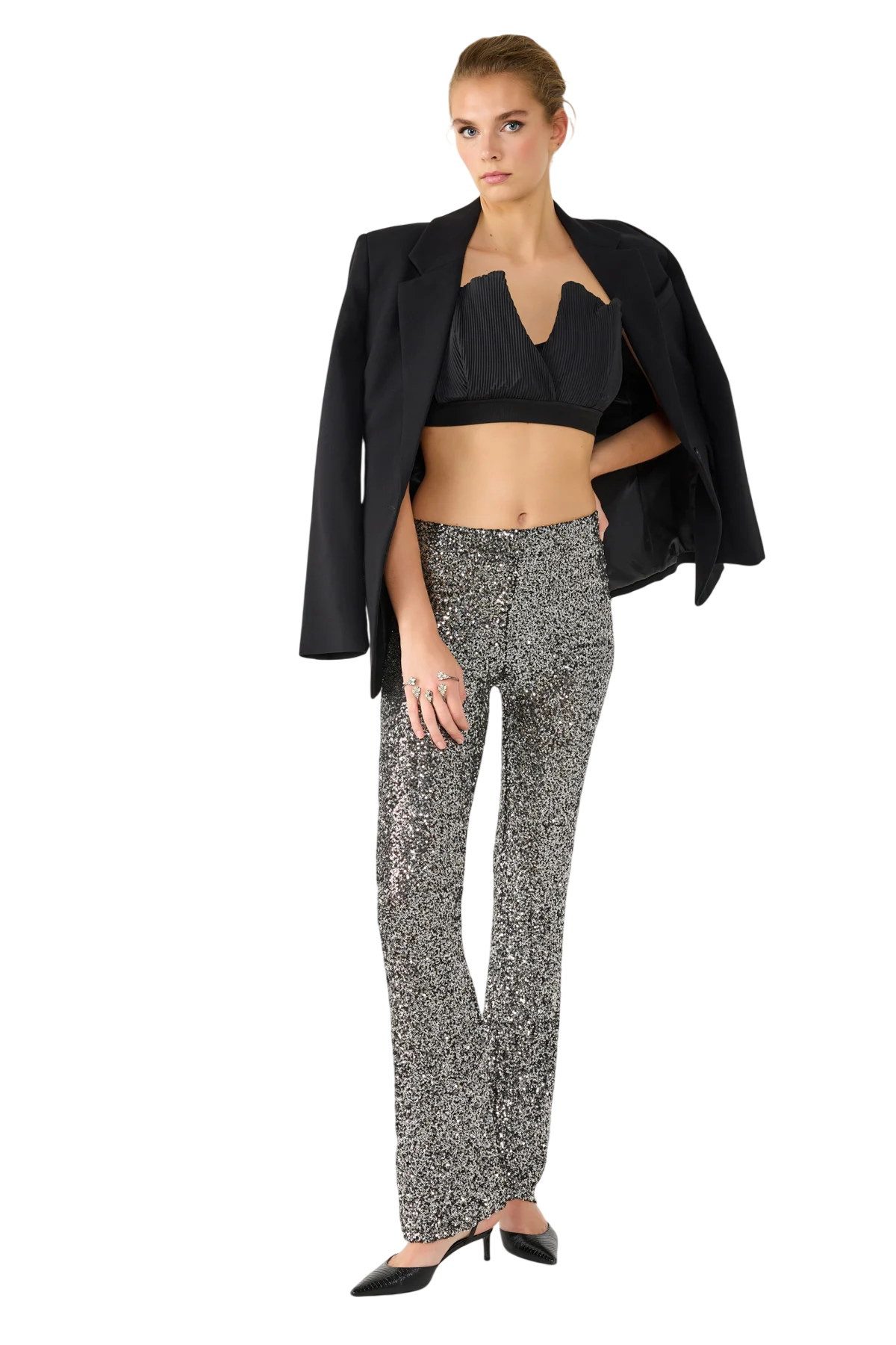 No Matter What Bequeme Jeans Paillettenbesetzte Hose mit weitem Bein