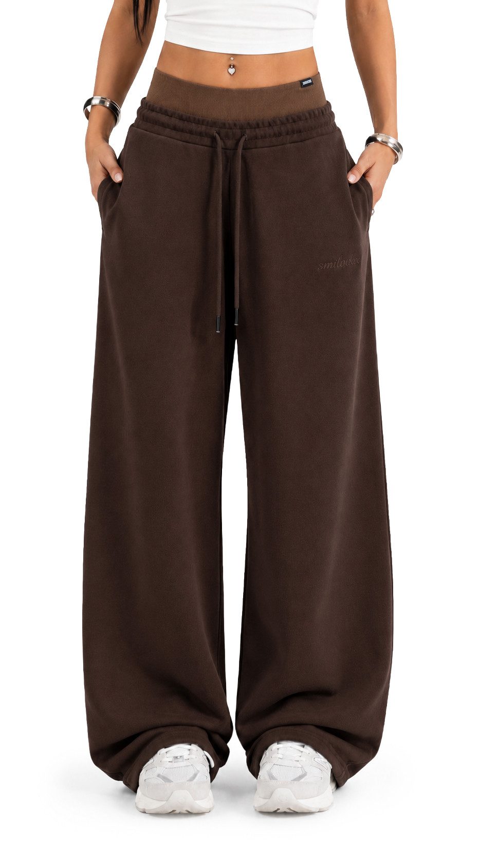 Smilodox Jogginghose Yelin, Trainingshose Damen Oversized Fit Wide-Leg mit Tunnelzug Elastischer Bund, Kordelzug, Weites Bein, Dezentes Logo, Freizeit