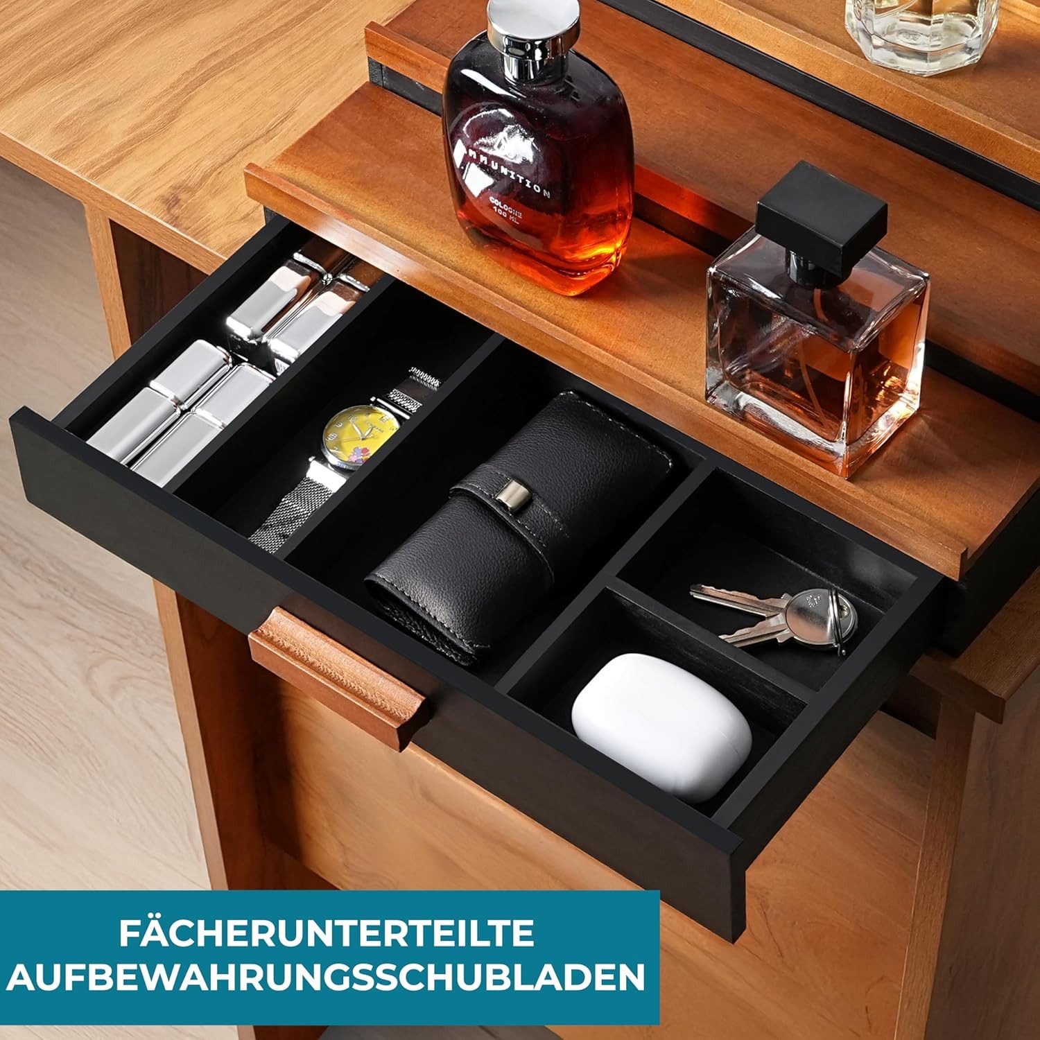 BlingBin Make-Up Organizer Parfüm Organizer,Holz Parfümständer,3 stufige Erhöhte Köln Organisator, 1er Set, 1-tlg., 32x 22x 10.5 cm, Parfüm Ständer für Schlafzimmer Kommode für Männer Frauen