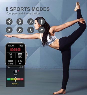 Iaret Smartwatch (1,7 Zoll, Android iOS), Armbanduhr mit Telefonfunktion Wasserdicht Fitness Tracker 3 Armbänder