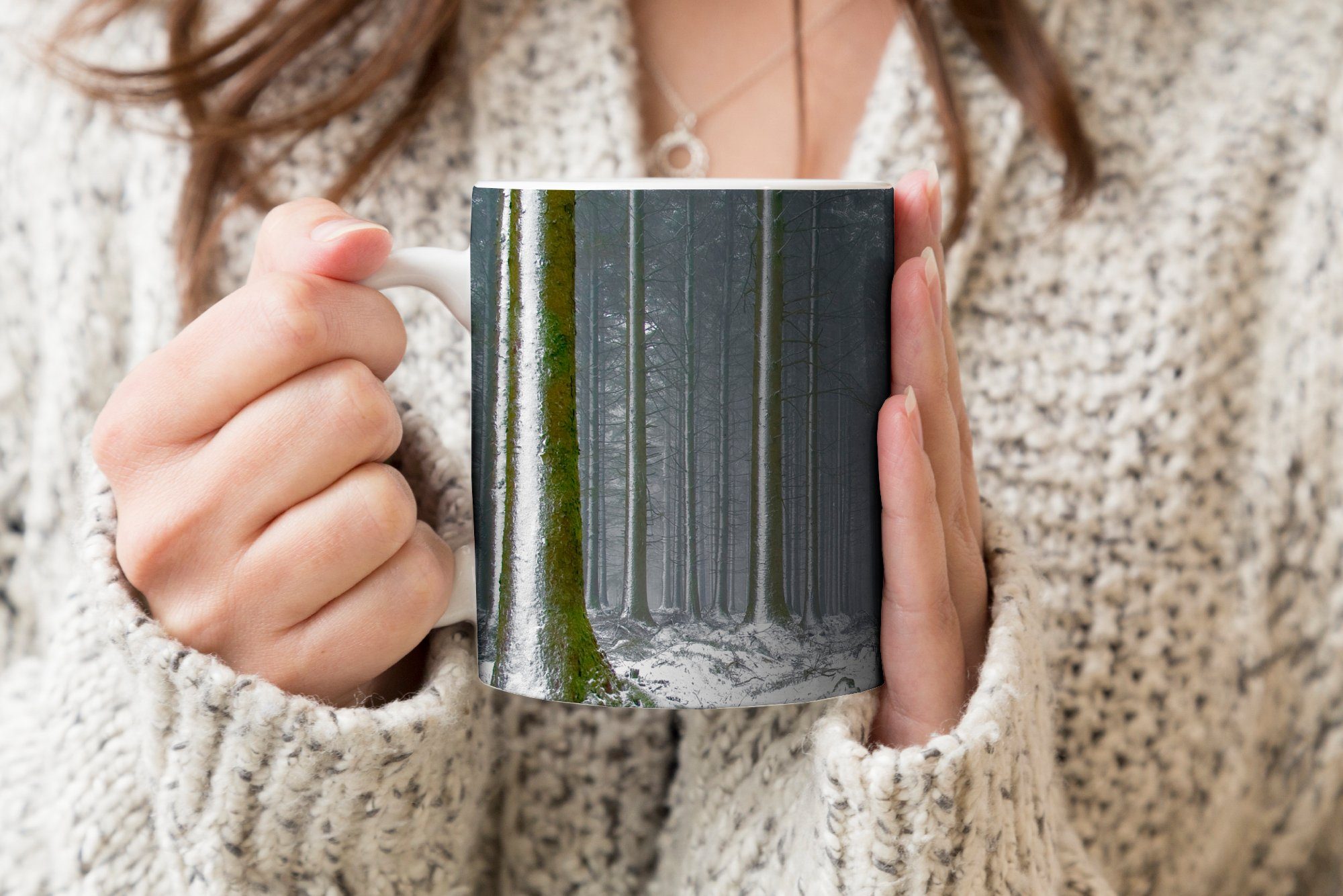 MuchoWow Tasse Teetasse, Geschenk Kaffeetassen, Teetasse, - Bäume Winter Becher, - Schnee, Keramik