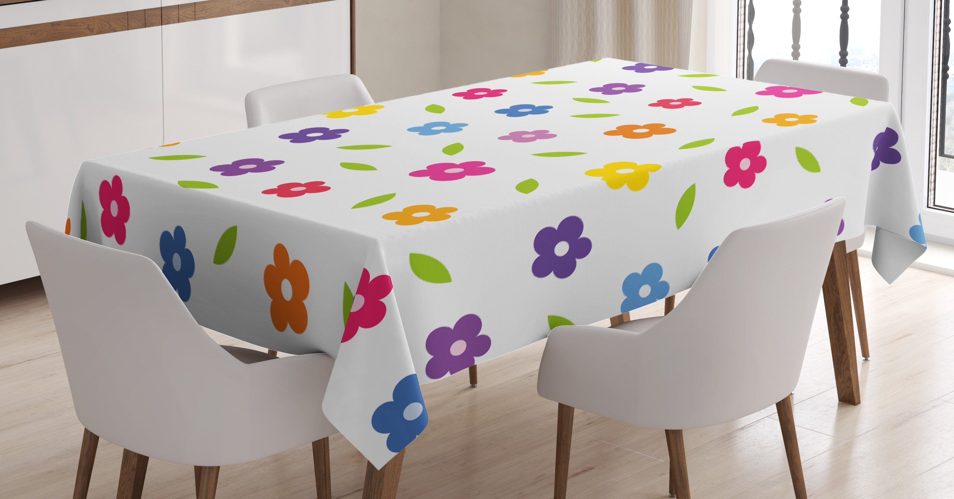 Farben, Farbfest Tischdecke Abakuhaus Blätter Gänseblümchen Bereich Wiese Bunt Klare geeignet Waschbar den Für Außen