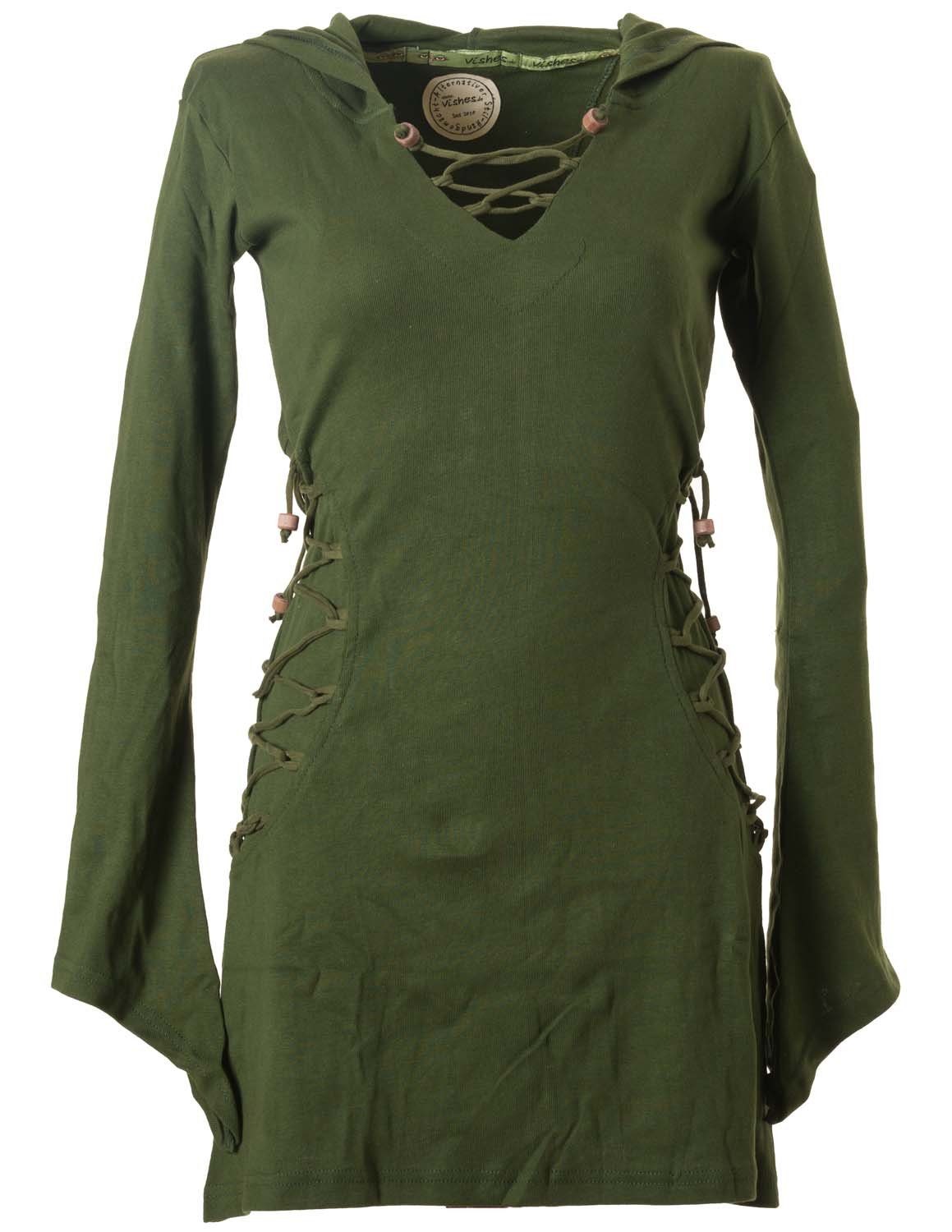 Vishes Zipfelkleid Elfenkleid mit Zipfelkapuze Bändern zum Schnüren Ethno, Hoody, Gothik Style olive