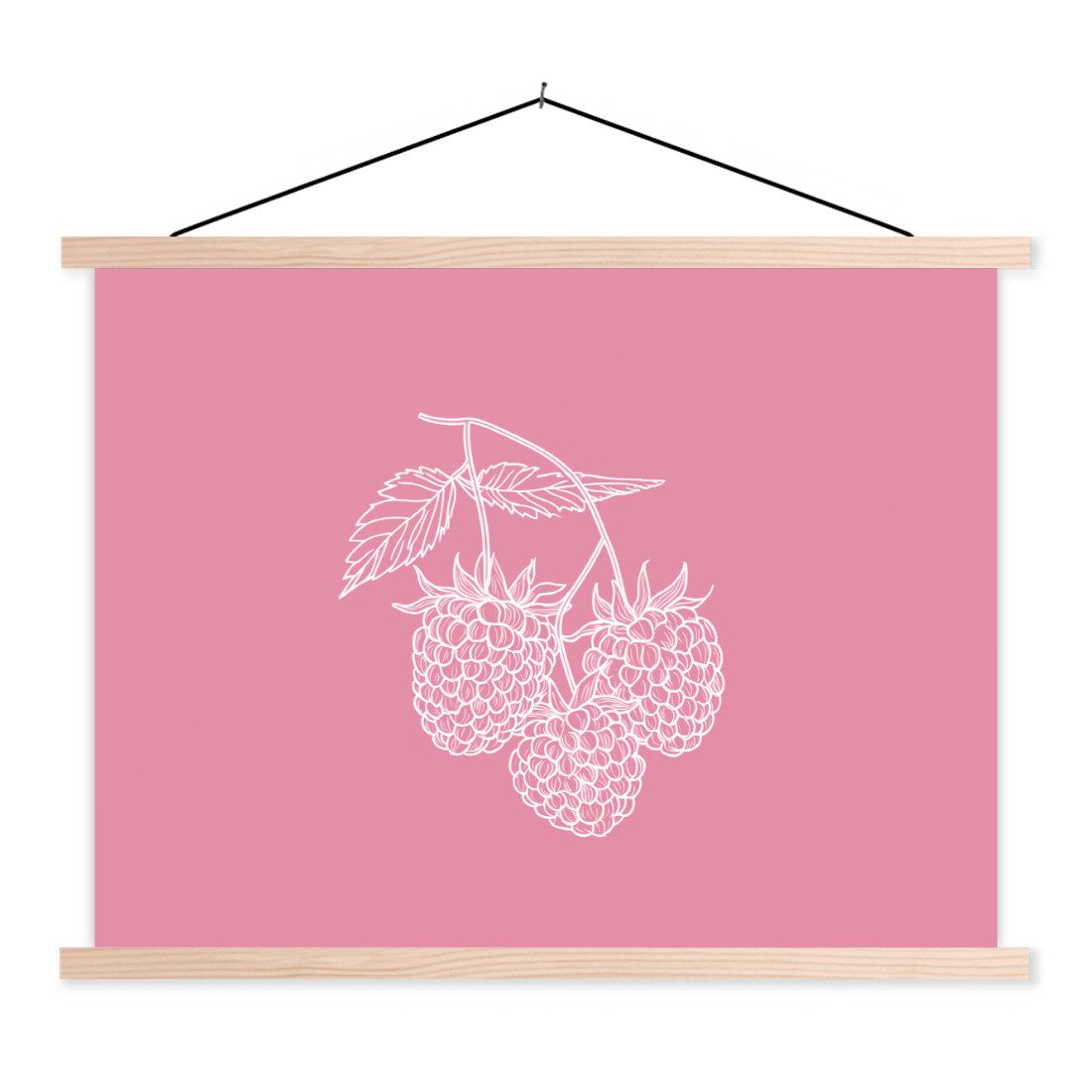 Poster Himbeeren - Stiel - Gezeichnet - Rosa