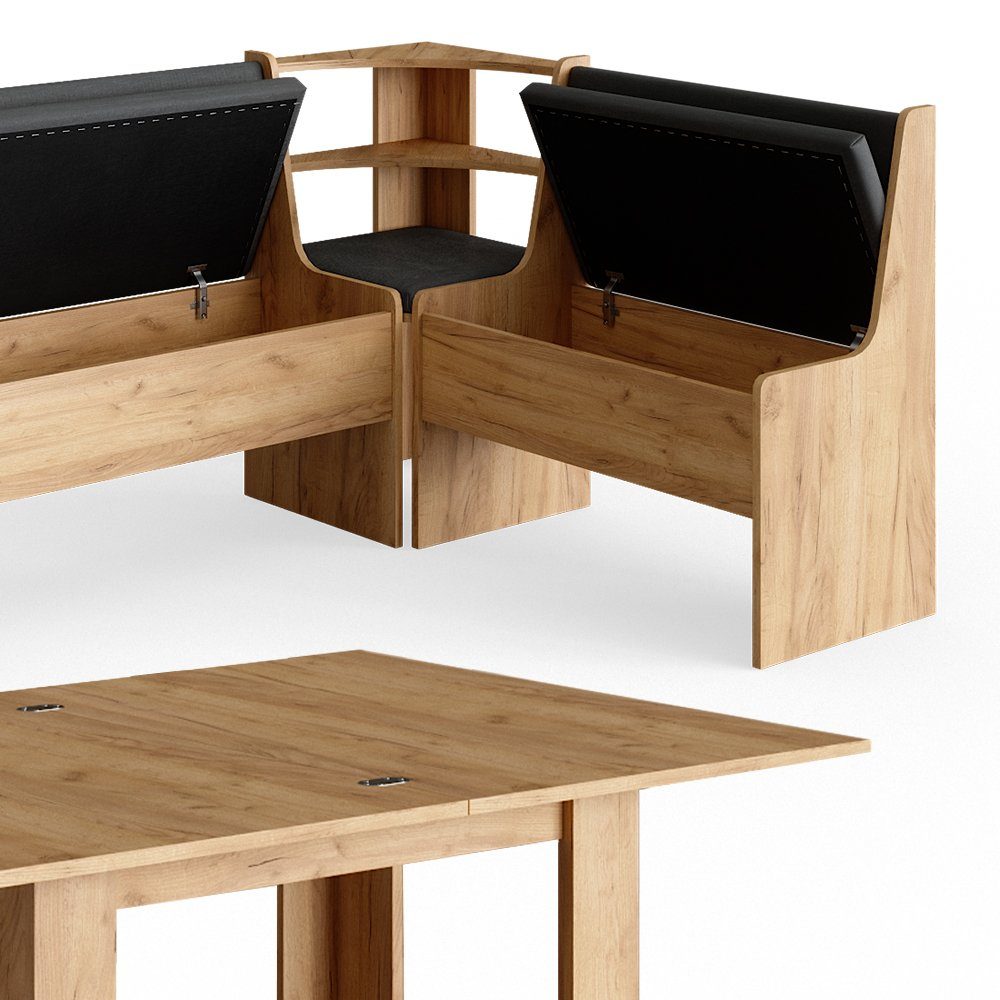 Vicco Sitzgruppe Roman, Goldkraft Eiche/Anthrazit, 150 x 120 cm mit Tisch, (Set, 5-tlg., 5-er Set), bequeme Polsterung