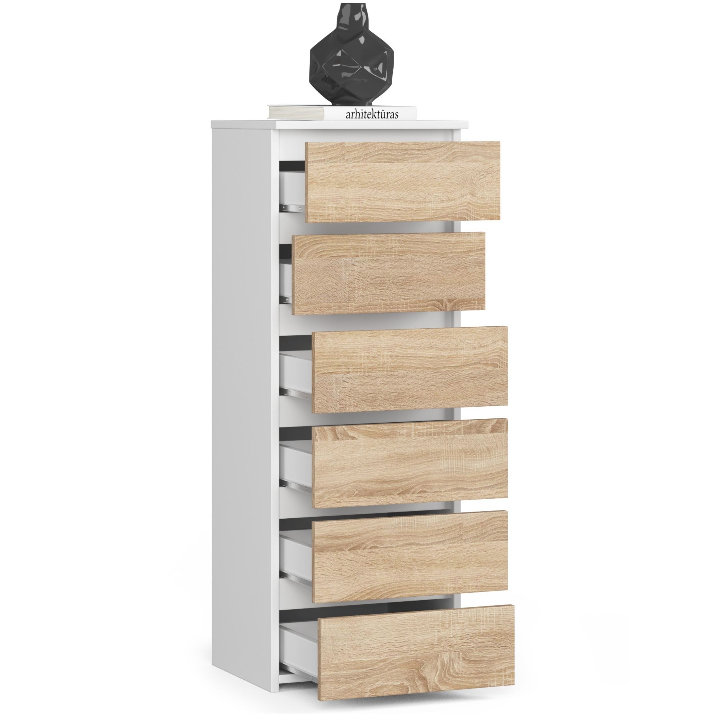 Home Collective Kommode 40 cm breit Holz Highboard Sideboard für Flur Schlafzimmer Wohnzimmer (Mehrzweckschrank Schrank schmal Kommode Schlafzimmer mit Schubladen), Kinderzimmer Organizer, 109 cm hoch mit 6 Schubladen weiß-sonoma