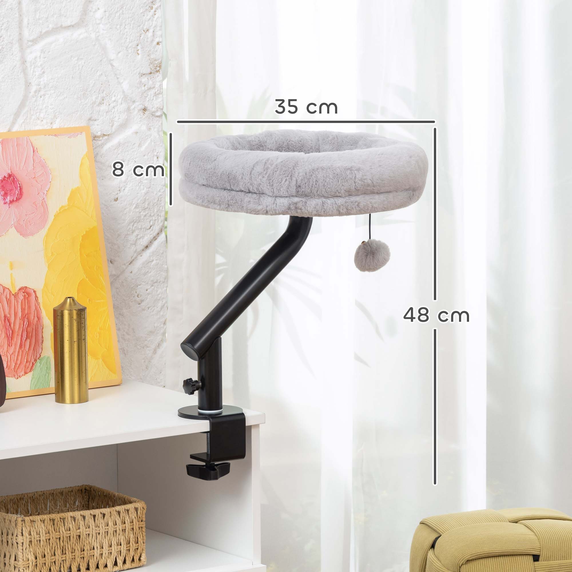 PawHut Tierbett Katzen-Schreibtischbett Katzenbett mit 360°Drehung,verstellbarer Höhe, Polyester, mit abnehmbarem, maschinenwaschbarem Bett, für Katzen unter 6 kg, Grau