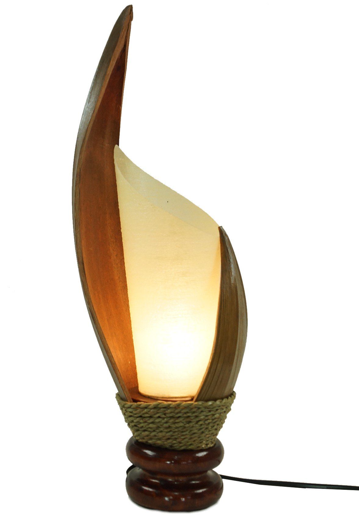 Guru-Shop Tischleuchte Palmenblatt Tischlampe, in Bali handgemacht aus.., Leuchtmittel nicht inklusive