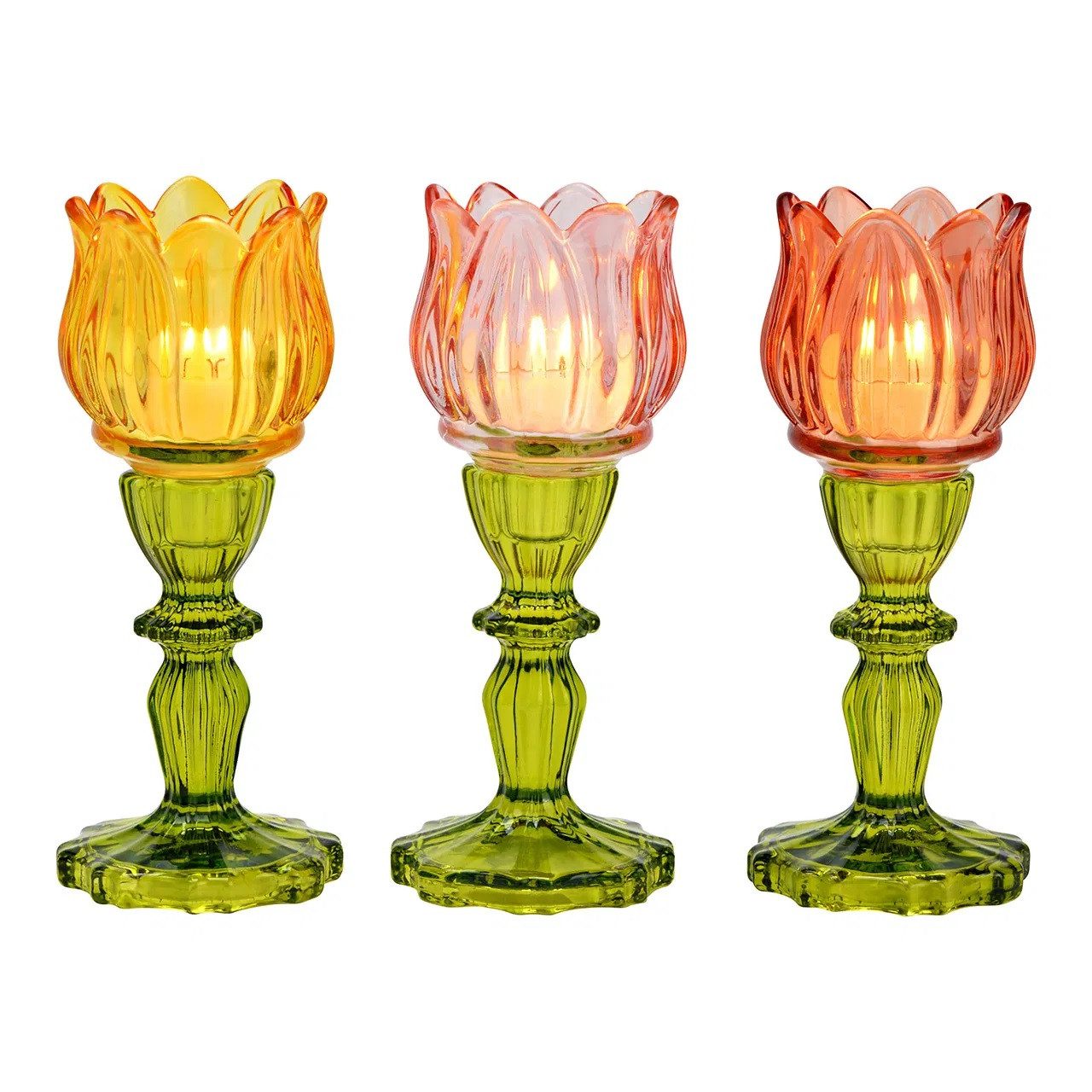 Interdesign24 Windlicht Tulpe, 3er-Set, Bunt, aus Glas