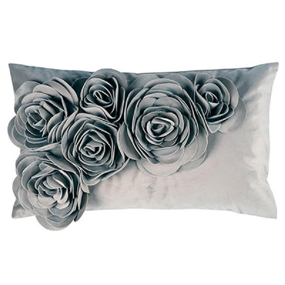 PAD Dekoobjekt Kissenhülle Samt Floral Hellgrau günstig online kaufen