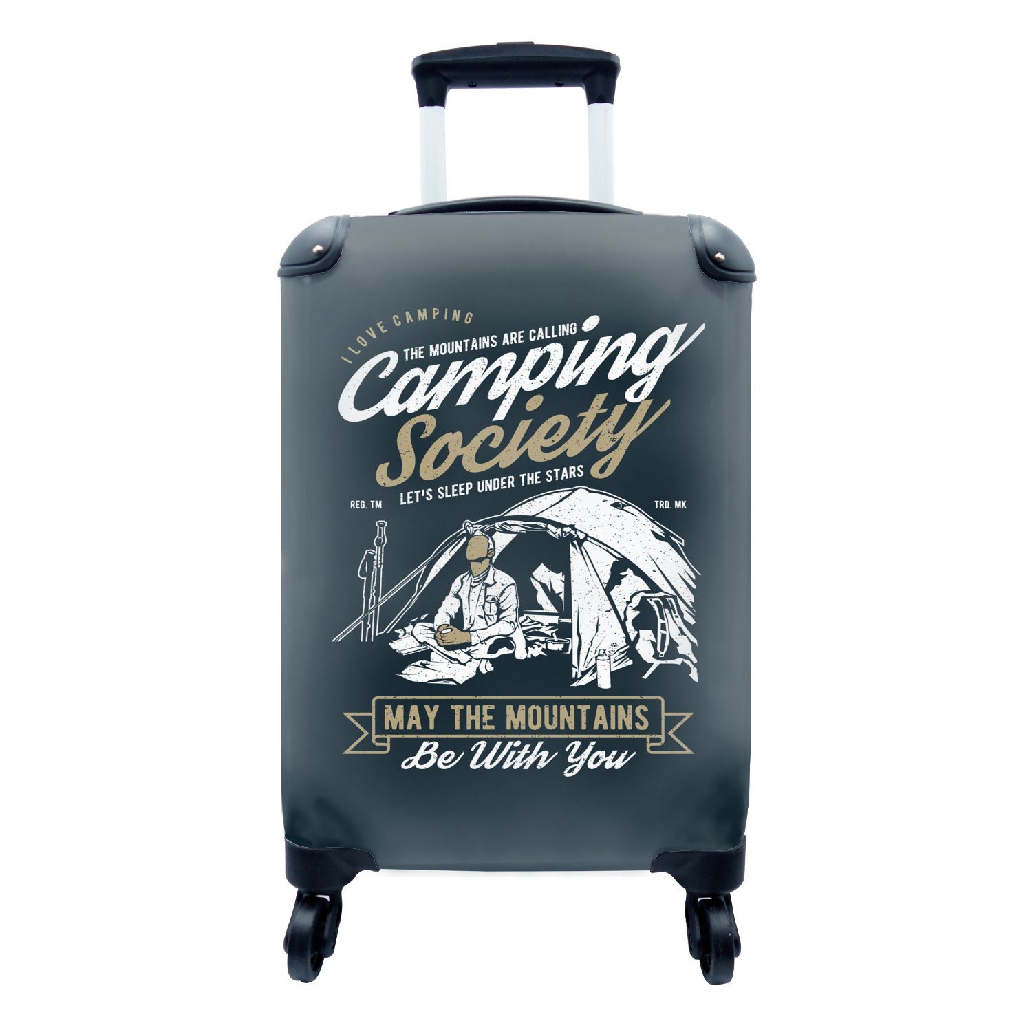 MuchoWow Handgepäckkoffer Camping - Zelt - Sprichwörter - Vintage, 4 Rollen, Reisetasche mit rollen, Handgepäck für Ferien, Trolley, Reisekoffer