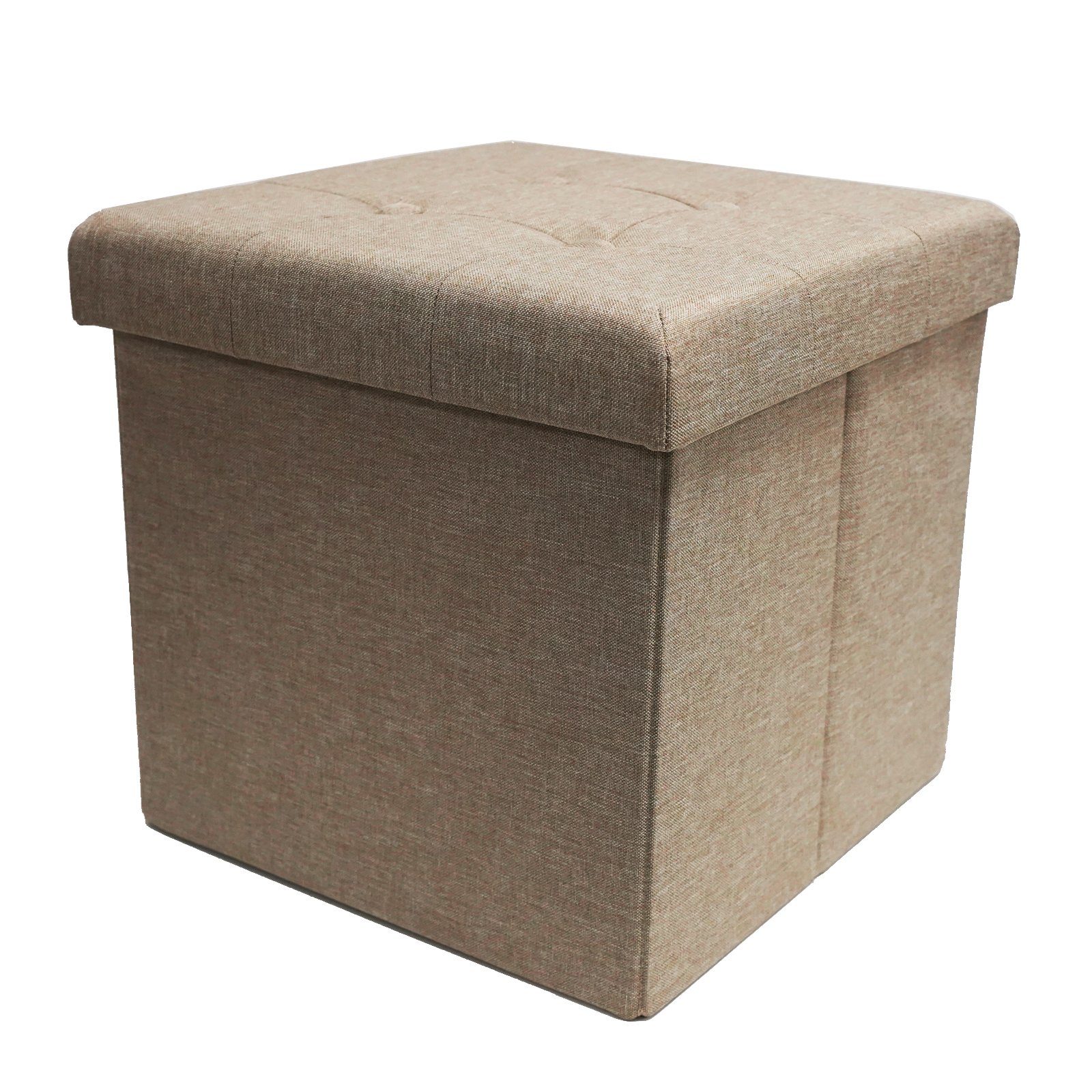 style home Sitzhocker faltbare Sitzbank mit Stauraum, 38*38*38cm (Aufbewahrungsbox mit Deckel, gepolstert Sitzwürfel Fußhocker, Sitztruhe aus Leinen), für Wohnzimmer Schlafzimmer, Warm Grey von style home