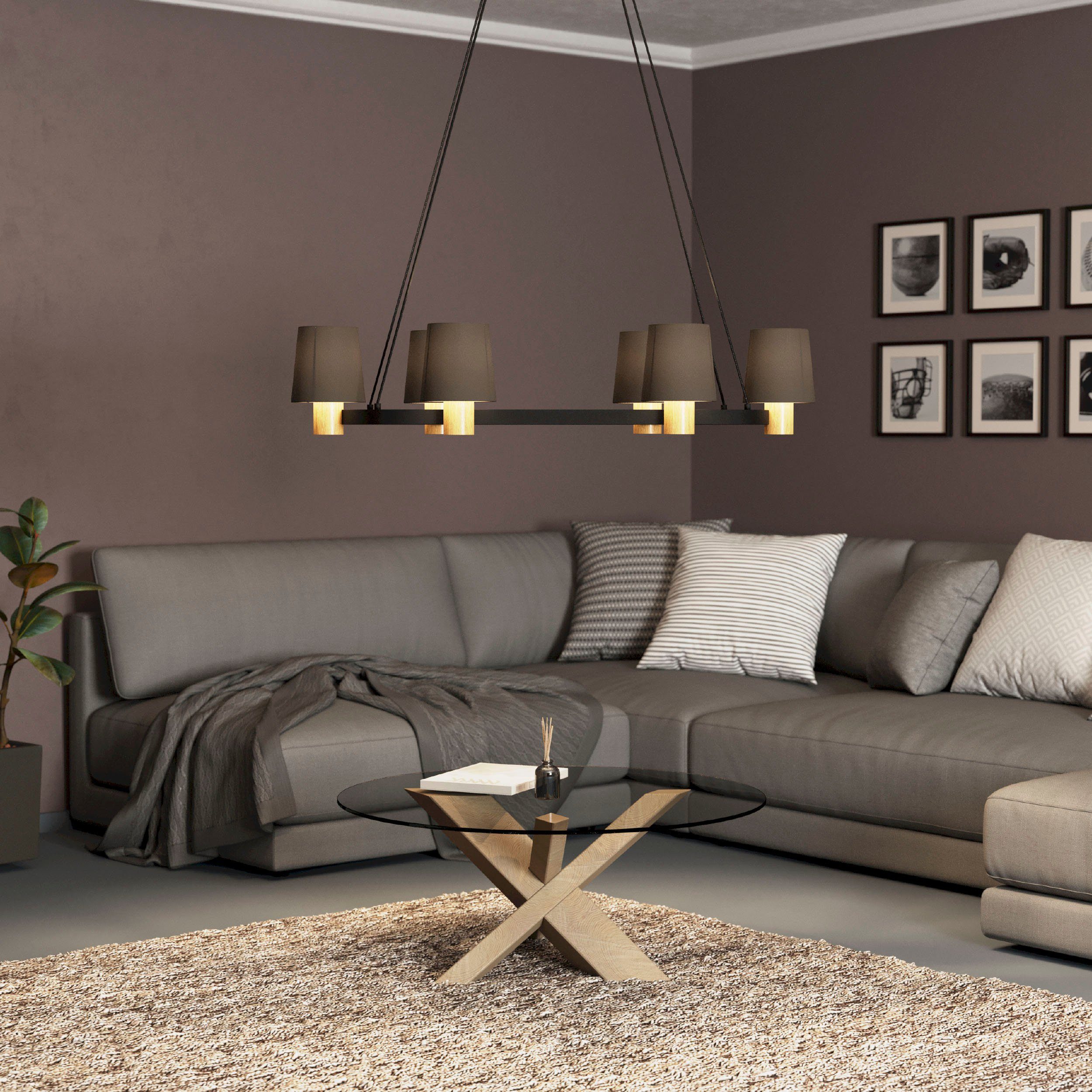 EGLO Hängeleuchte EDALE, ohne Leuchtmittel, Leuchtmittel wechselbar, Hängeleuchte in schwarz und braun aus Stahl, Holz - exkl. E27 - 40W