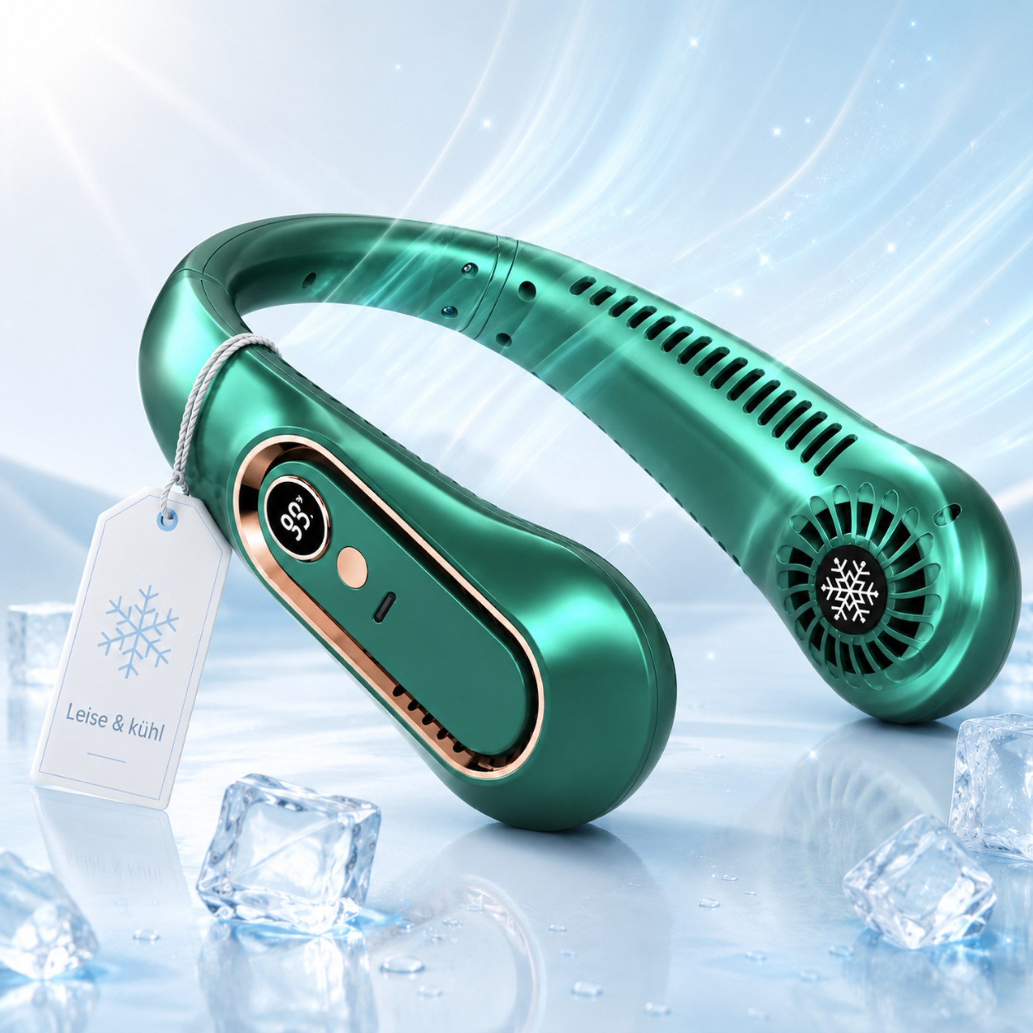 HS.SUPPLY Mini USB-Ventilator Miniventilator, Nackenventilator, Halsventilator, Körperventilator, LED-Display, beidseitiger Luftauslass