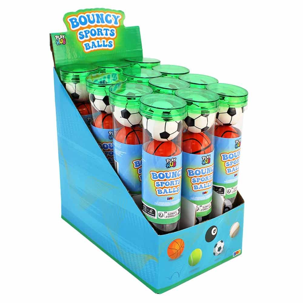 BEMIRO Flummi Flummi 40 mm Sportball Motiv 12x im Display (12-St)