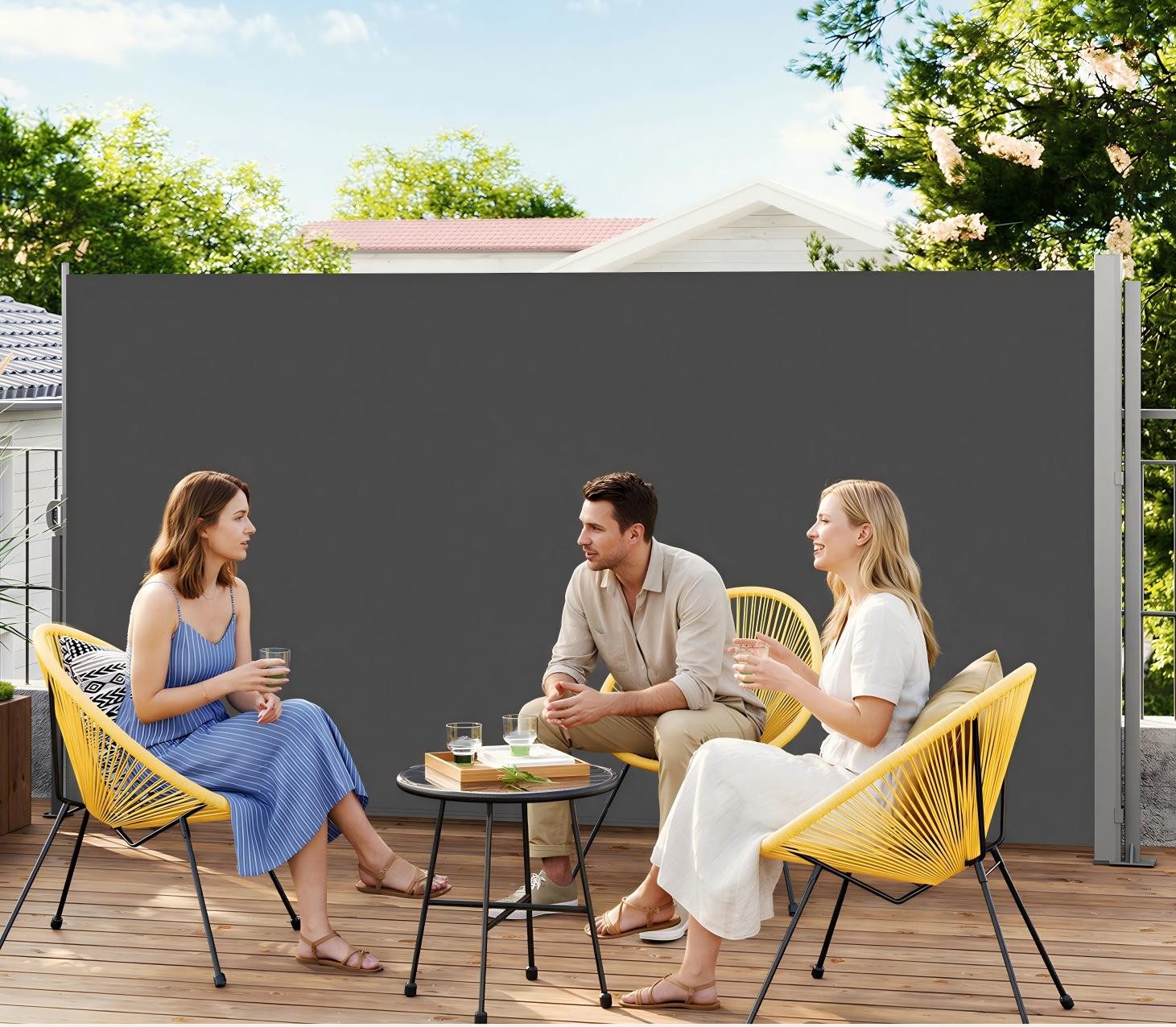 Seitenarmmarkise ausziehbar 5m, rostbeständig, Stahl, Balkon, Terrasse, Garten