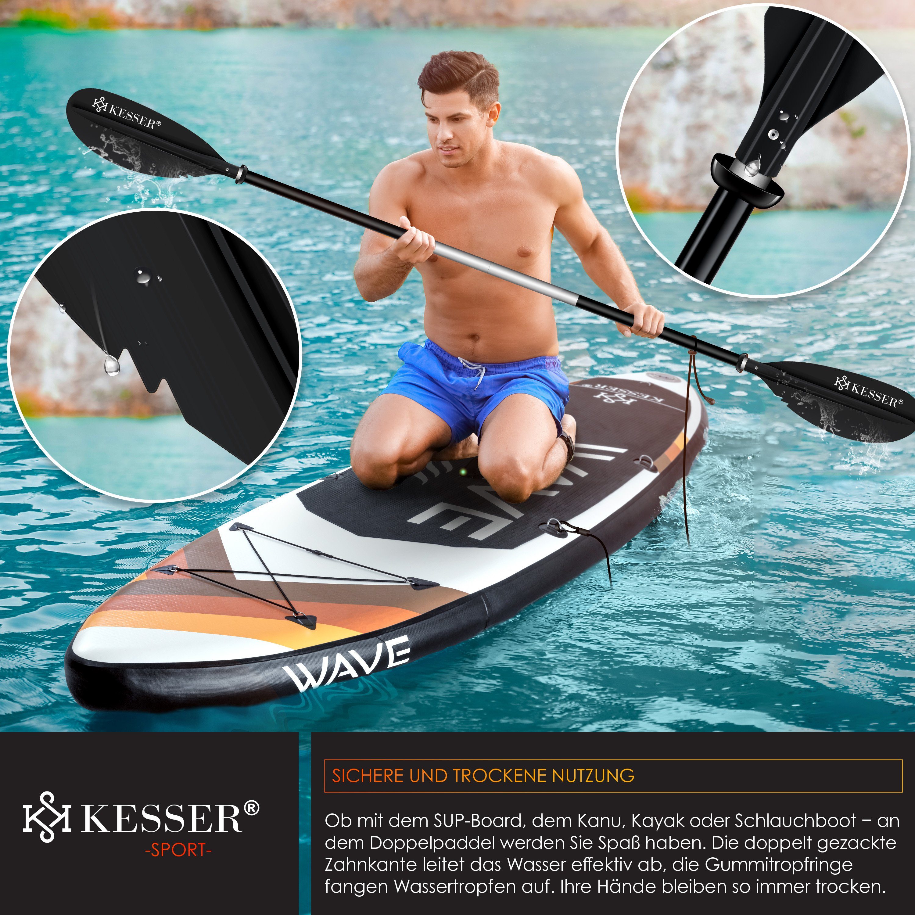 Kayak schwarz SUP Doppelpaddel für KESSER Kanu Stand-Up Paddle SUP-Paddel, 4-teilig