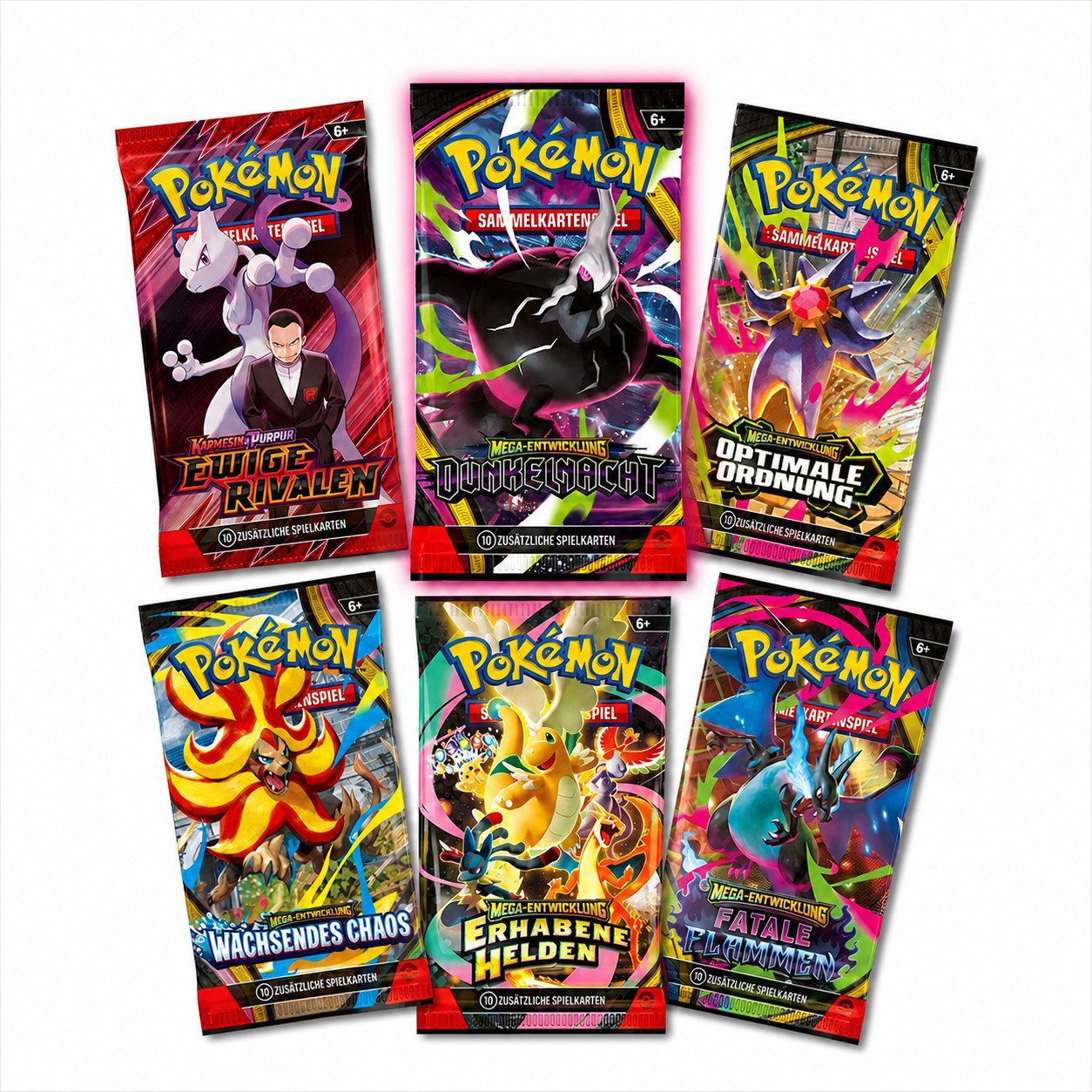 The Pokémon Company Sammelkarte Deutsche Pokemon Karten Booster Auswahl Erhabene Helden und co, Mega Entwicklungen, Reisegefährten & Stürmische Funken