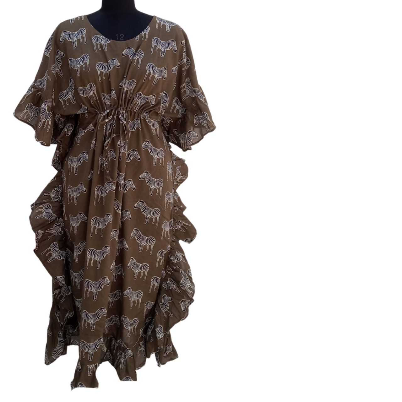 PfauGermany Kaftan Frill Spiral Print Muslin Cotton Kaftan