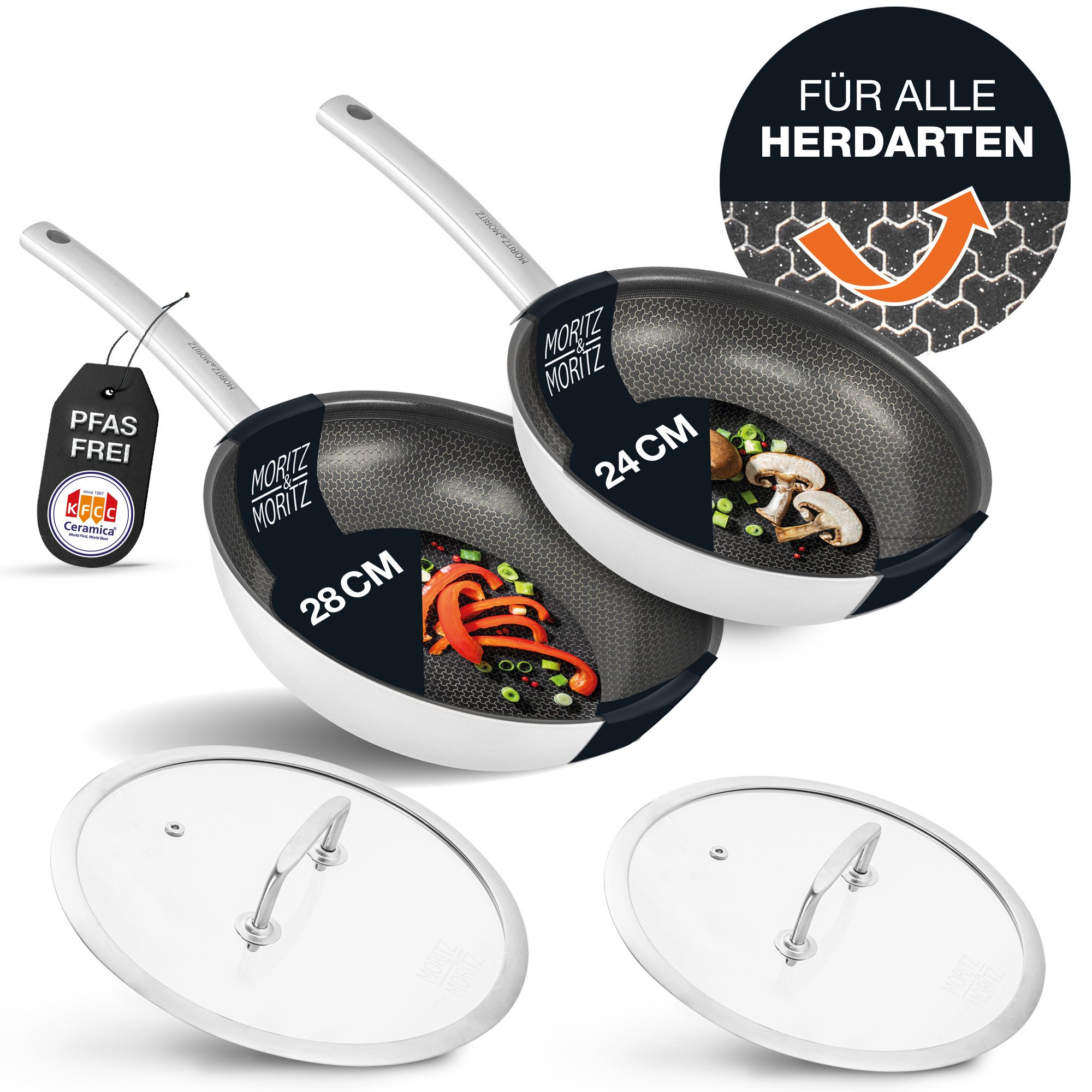 Moritz & Moritz Сковороды-Set Pfanne mit Deckel 24cm & 28cm runder Rand