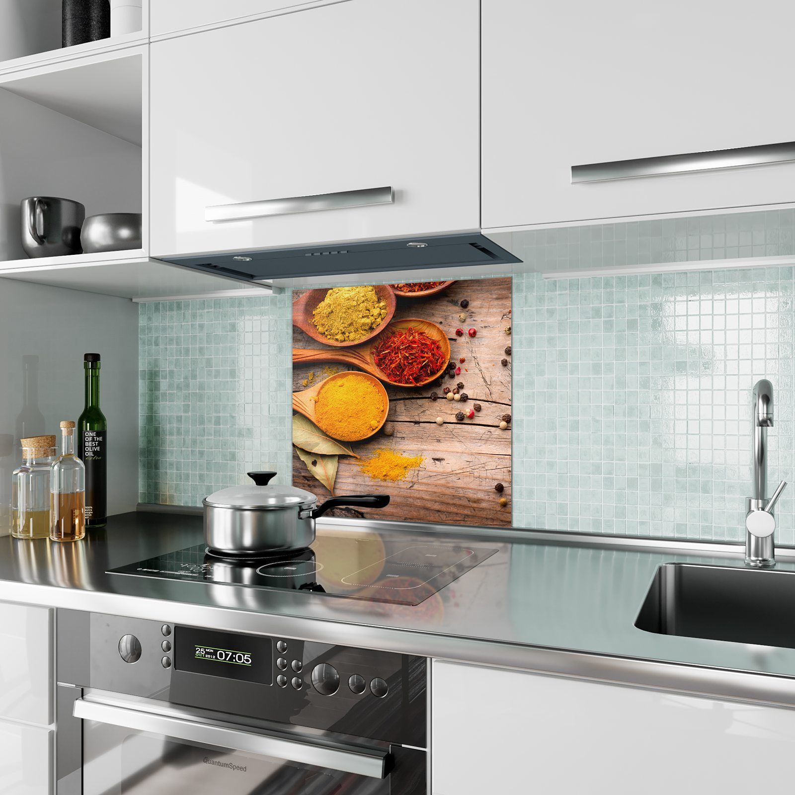 Primedeco Küchenrückwand Küchenrückwand Spritzschutz Motiv mit Gewürzauswahl Glas