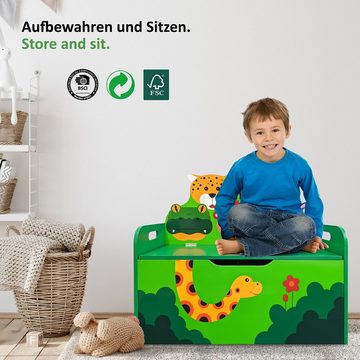 WIESEN.design Truhenbank Kindersitzbank Dschungel, (Klappe mit Softstopp gegen Fingerquetschen), 12mm MDF - Schwergewicht mit 9,3kg, standsicher, gratis Versand