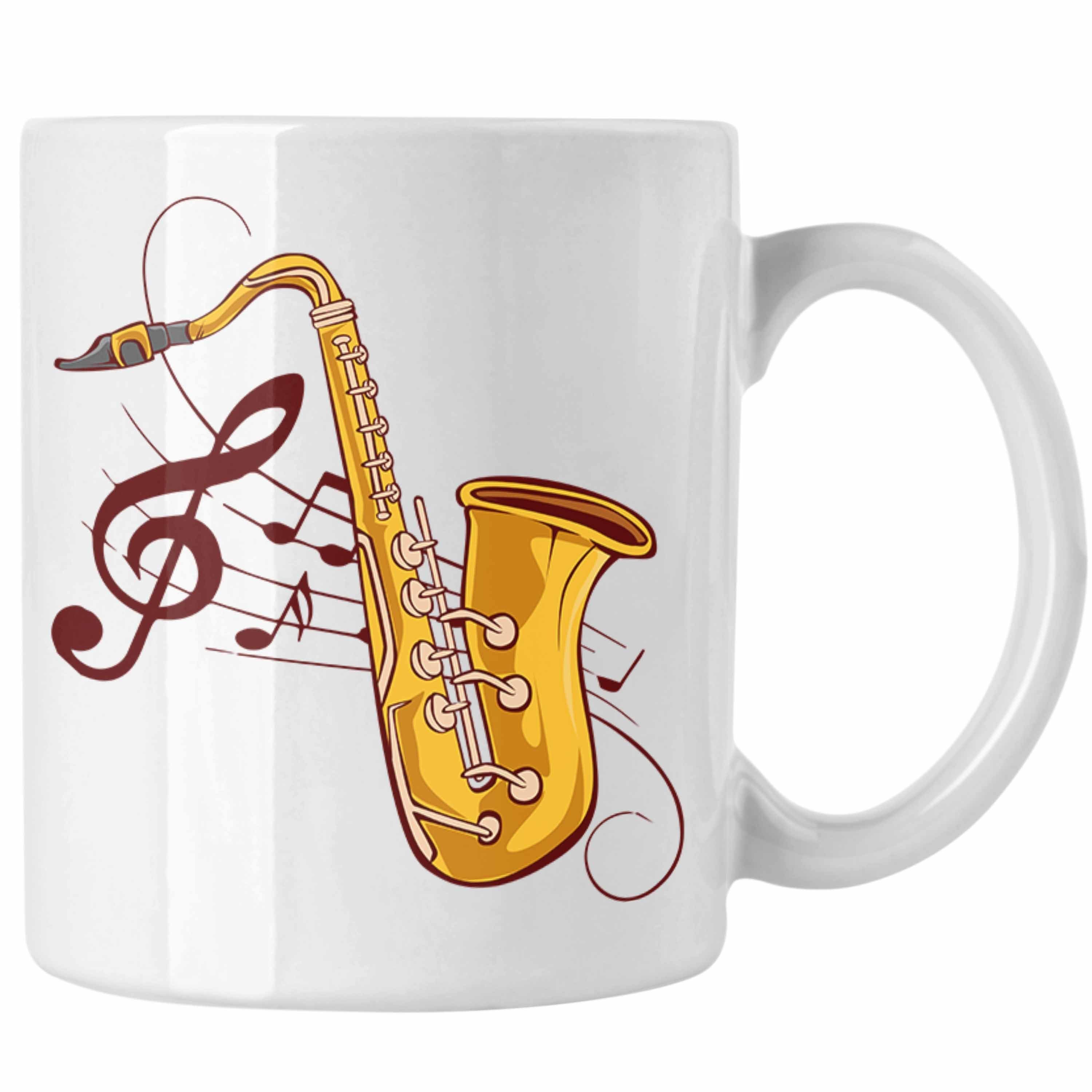 Weiss Lustige Geschenk Tasse Trendation Geschenkidee Saxofon-Tasse Saxofonspieler
