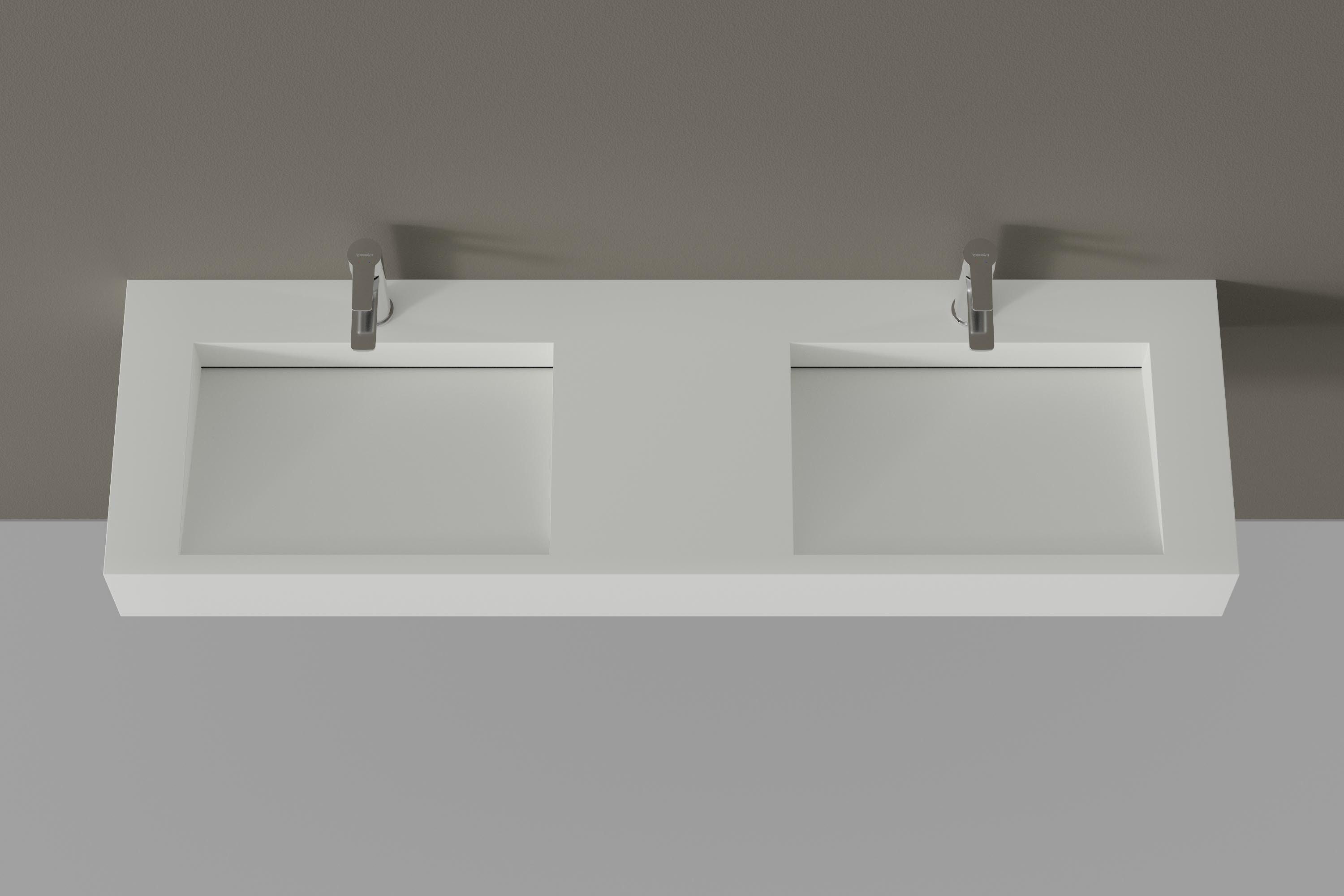 Bernstein Doppelwaschtisch TWG16 153cm Weiß matt, Doppelwaschbecken Weiß matt mit Metallkonsole hängend