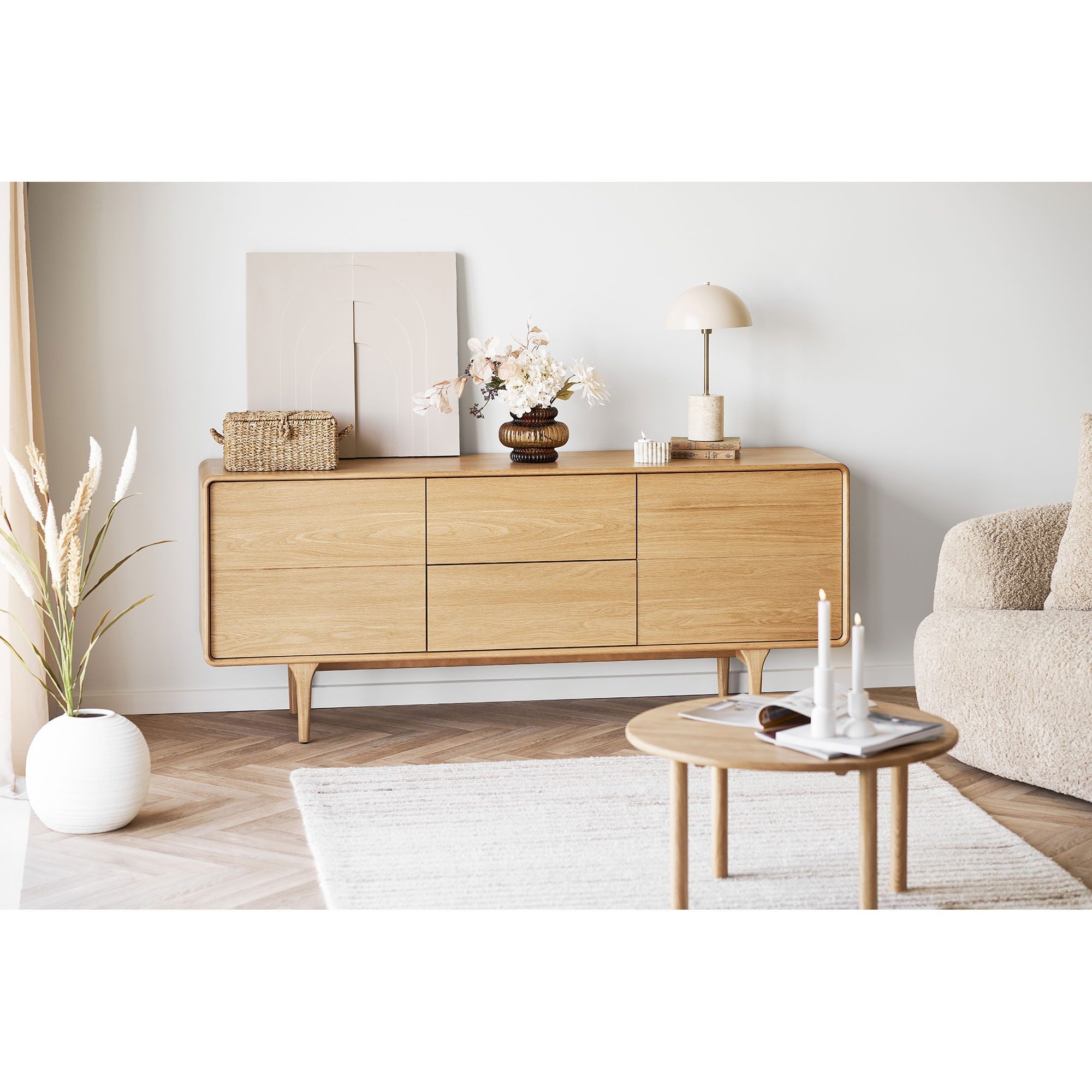 freiraum Lowboard Darwin, in naturfarben, MDF, Eiche - 180x75x45cm (BxHxT)