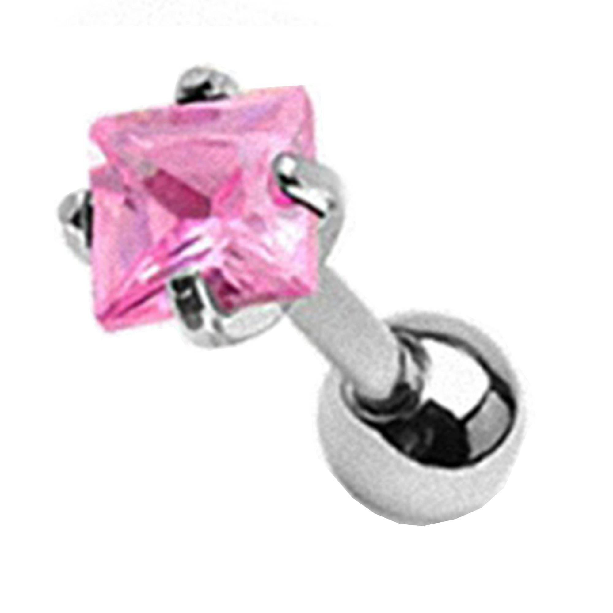 Taffstyle Piercing-Set Piercing Ohrpiercing Zirkonia Cartilage Pink Chirurgenstahl Stecker Barbell Quadrat, Kristall Helix Tragus Kristall Ohr