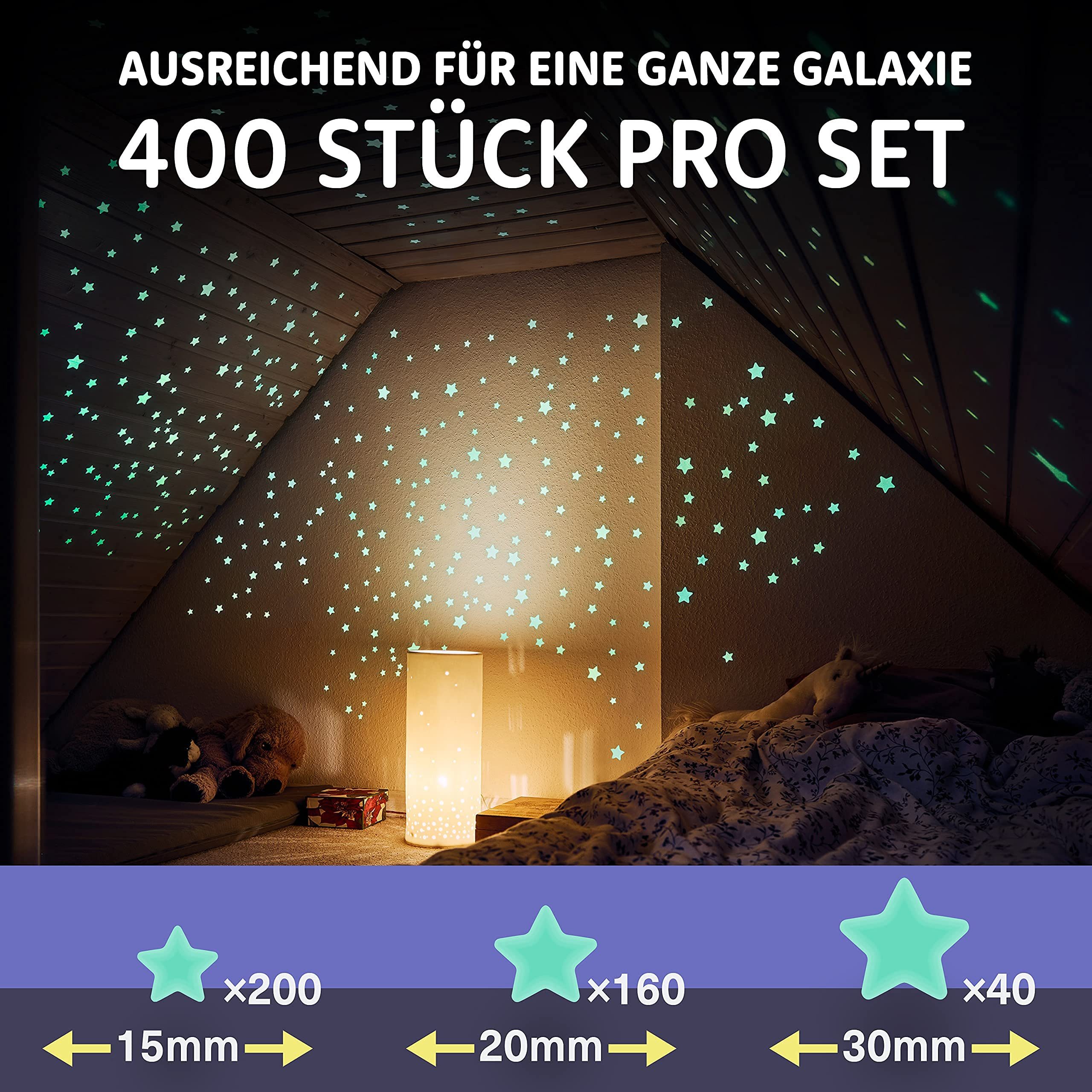 lilimaus Wandsticker Leuchtsterne selbstklebend - Sternenhimmel fürs Kinderzimmer (400 St), laden tagsüber Licht & leuchten nachts sanft - ohne Strom – Bild 2 von 5