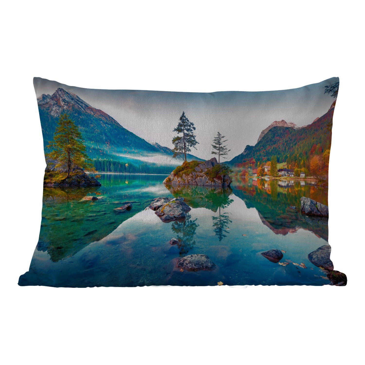 MuchoWow Dekokissen Berge - See - Bäume - Natur - Wasser, Outdoor-Dekorationskissen, Polyester, Dekokissenbezug, Kissenhülle