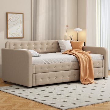 SOFTWEARY Schlafsofa mit Bettfunktion, 90x200 cm, Sofa mit Gästebett, Einzelbett, Leinen