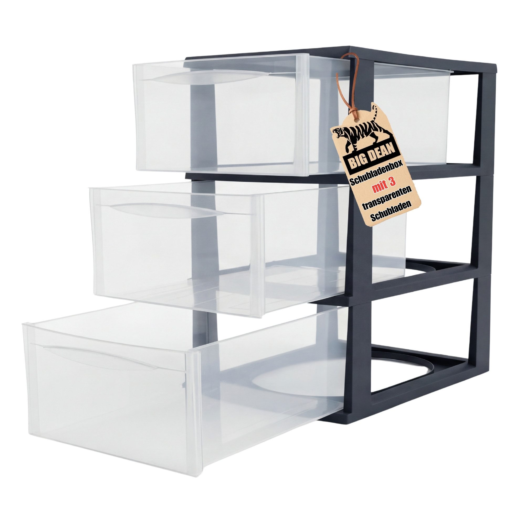 BigDean Schubladenbox A4 Schreibtisch Organizer Transparent mit extra hohen Schubladen, (Box-Set, 1-St., Schubladenbox), Stapelbare Konstruktion, transparente Sichtfenster, leichtgängig