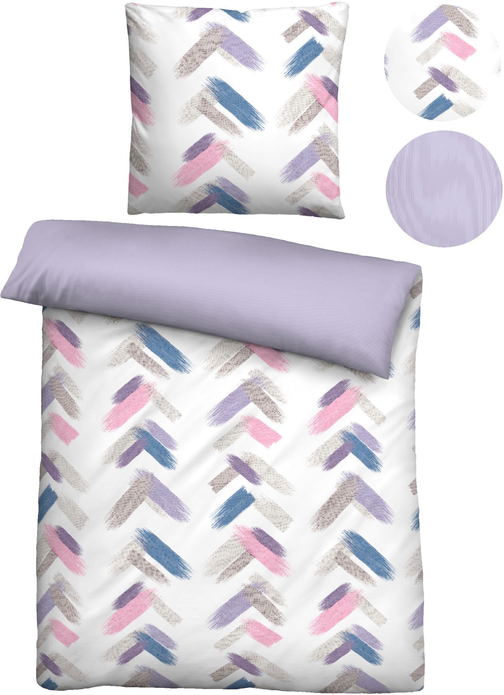 Castell - Markenbettwäsche Bettwäsche Rosalie, Seersucker, 2 teilig, absolut bügelfrei, pflegeleicht, Reißverschluss, ganzjährig nutzbar