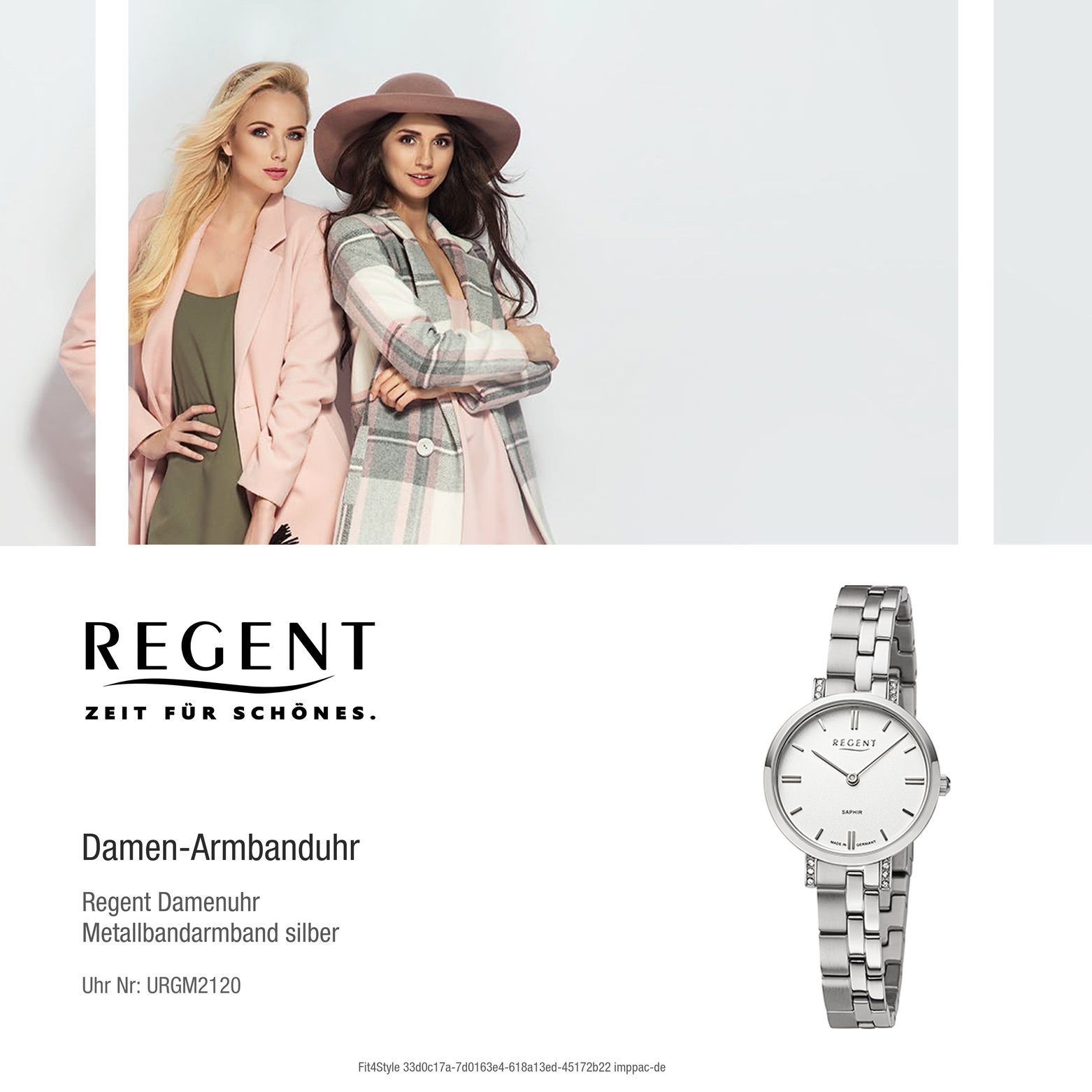 Analoganzeige, Metallbandarmband Damen rund, Armbanduhr Regent (ca. 28mm), Armbanduhr Quarzuhr klein Damen Regent