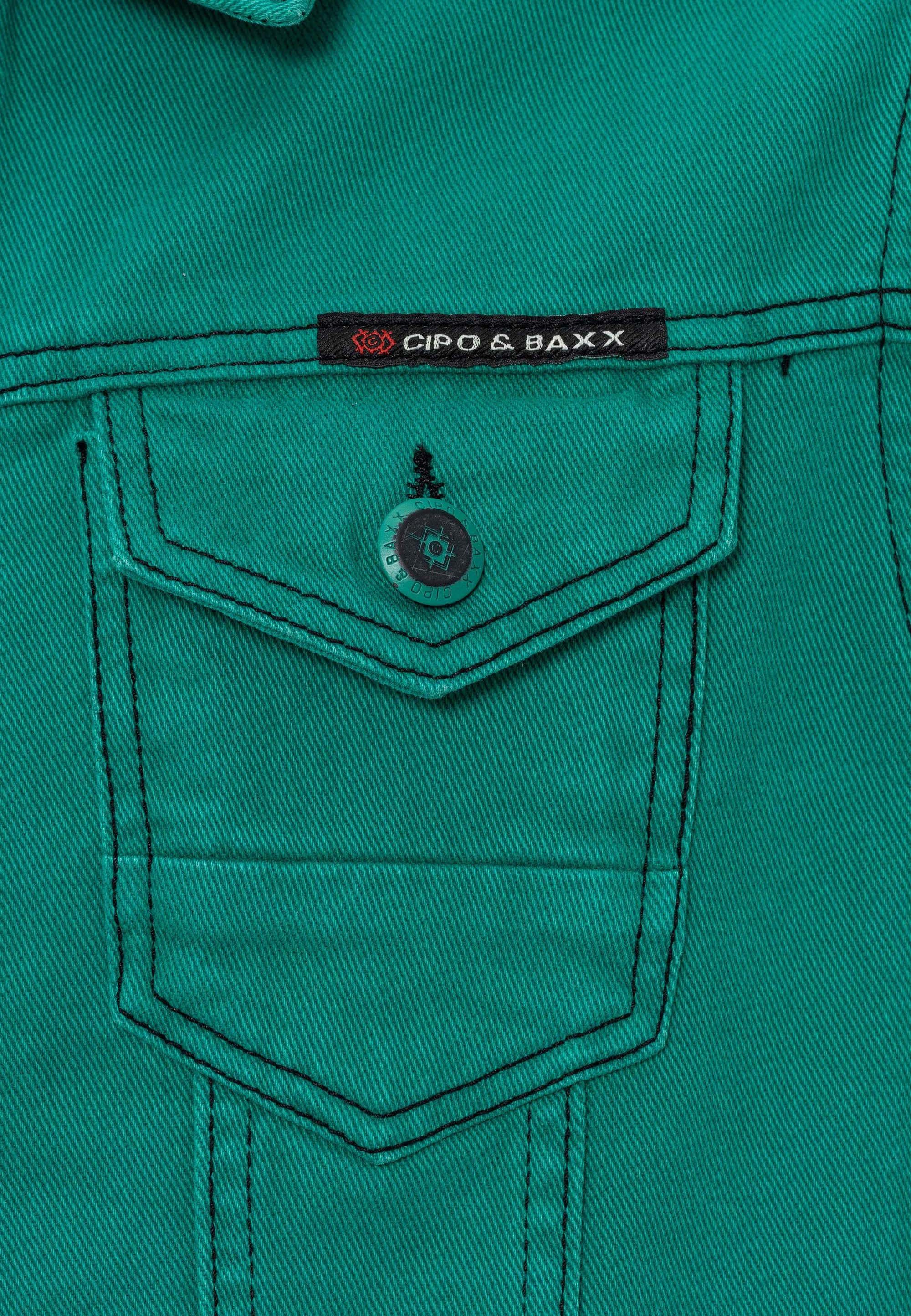 Cipo Baxx grün & Brusttaschen aufgesetzten Jeansjacke mit