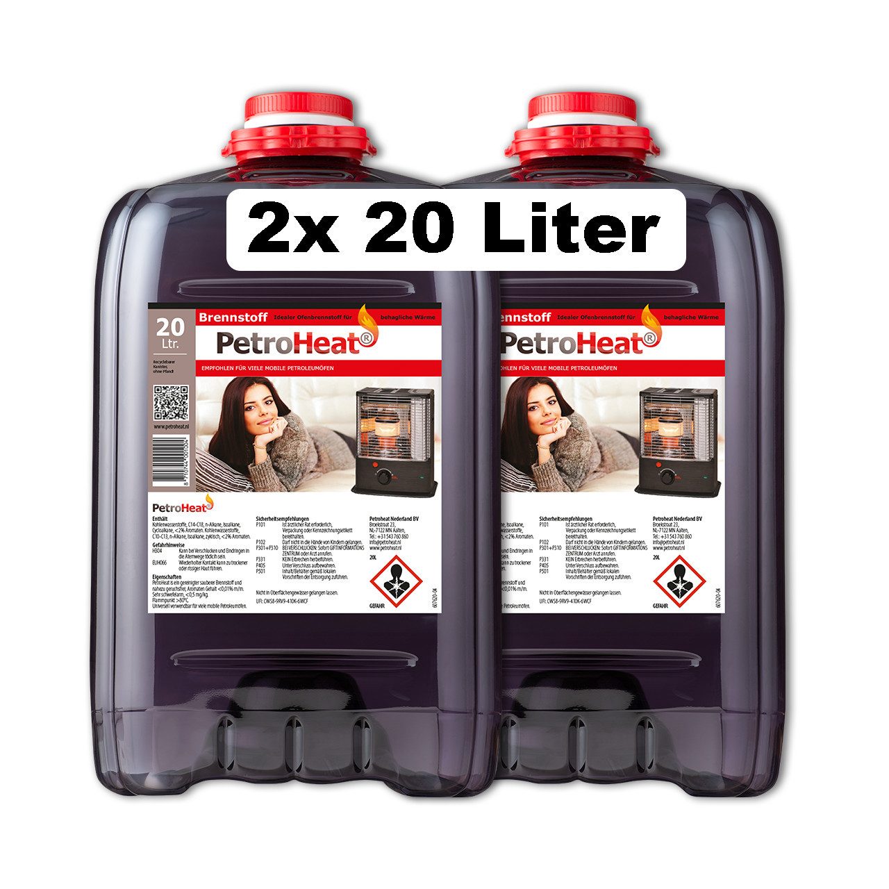 PetroHeat Petroleum 2 Kanister á 20 Liter Brennstoff für Petroleumofen, für mobile Petroleum-Heizung, Petroleumöfen, geruchsarm