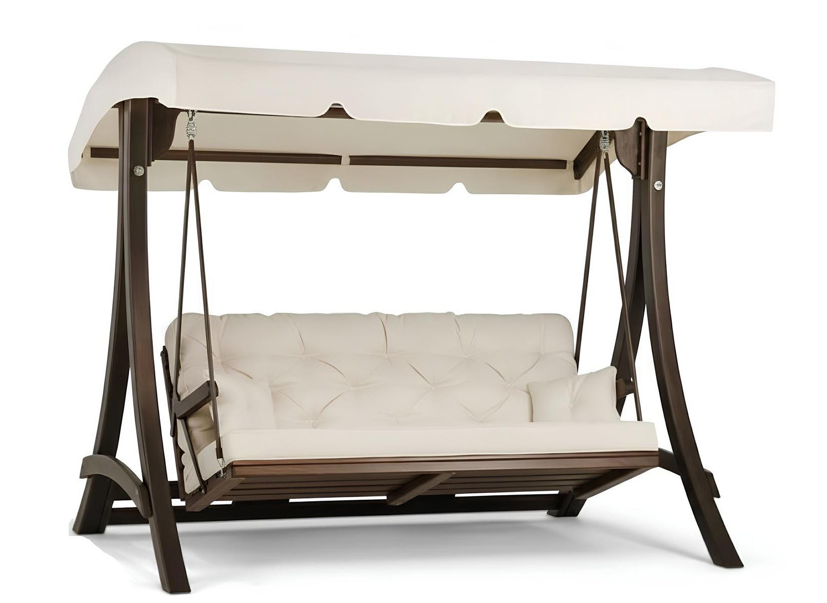 Xlmoebel Hollywoodschaukel Garten-Schaukelsofa in Weiß mit Holzrahmen für entspannte Stunden, 3-Sitzer, Verstellbare Rückenlehne; Schwingfunktion, Hollywoodschaukel, 1 tlg., 1x Hollywoodschaukel, Made in Europa