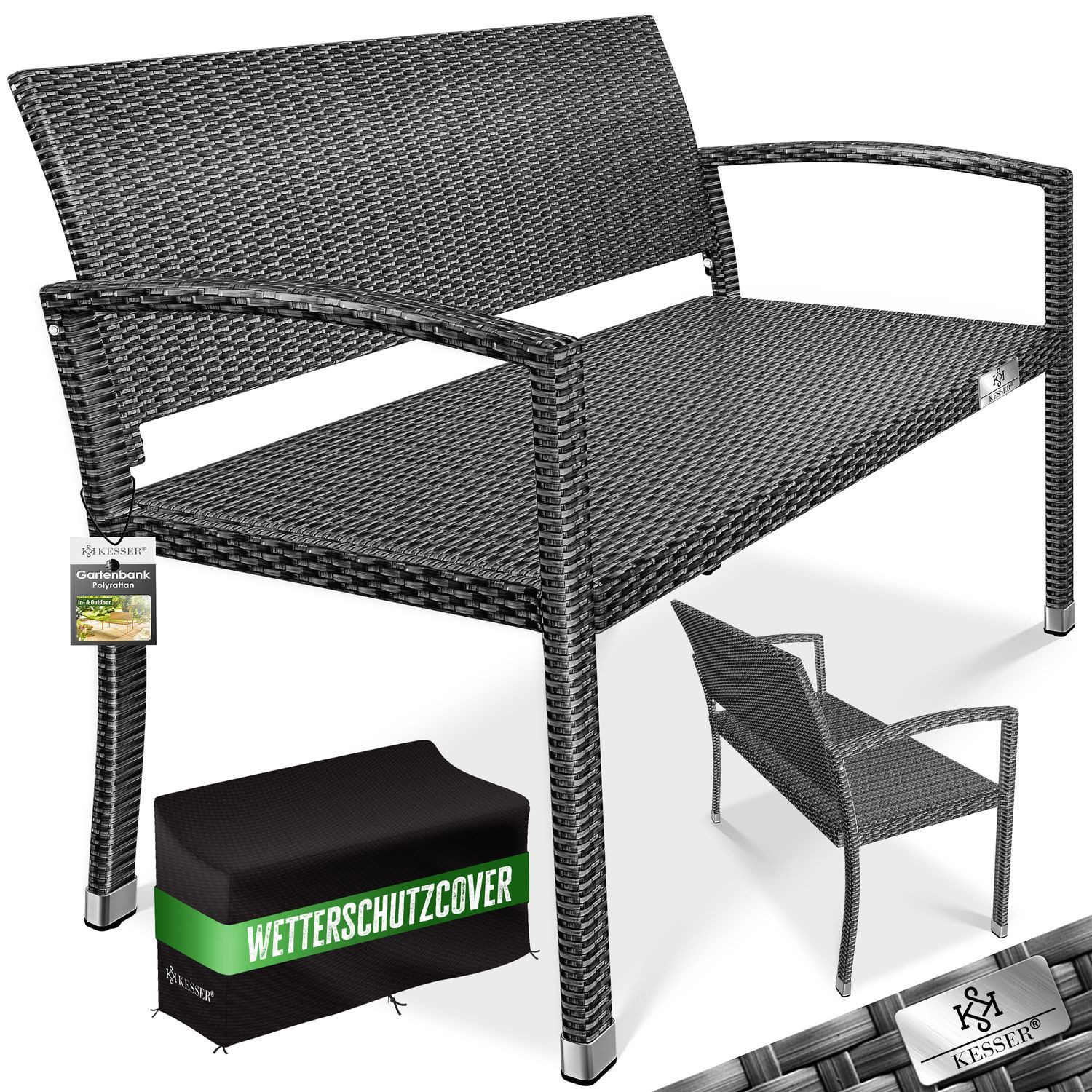 KESSER Gartenbank, Polyrattan 2-Sitzer Wetterfest, Rattan-Sitzbank UV-Bestä günstig online kaufen