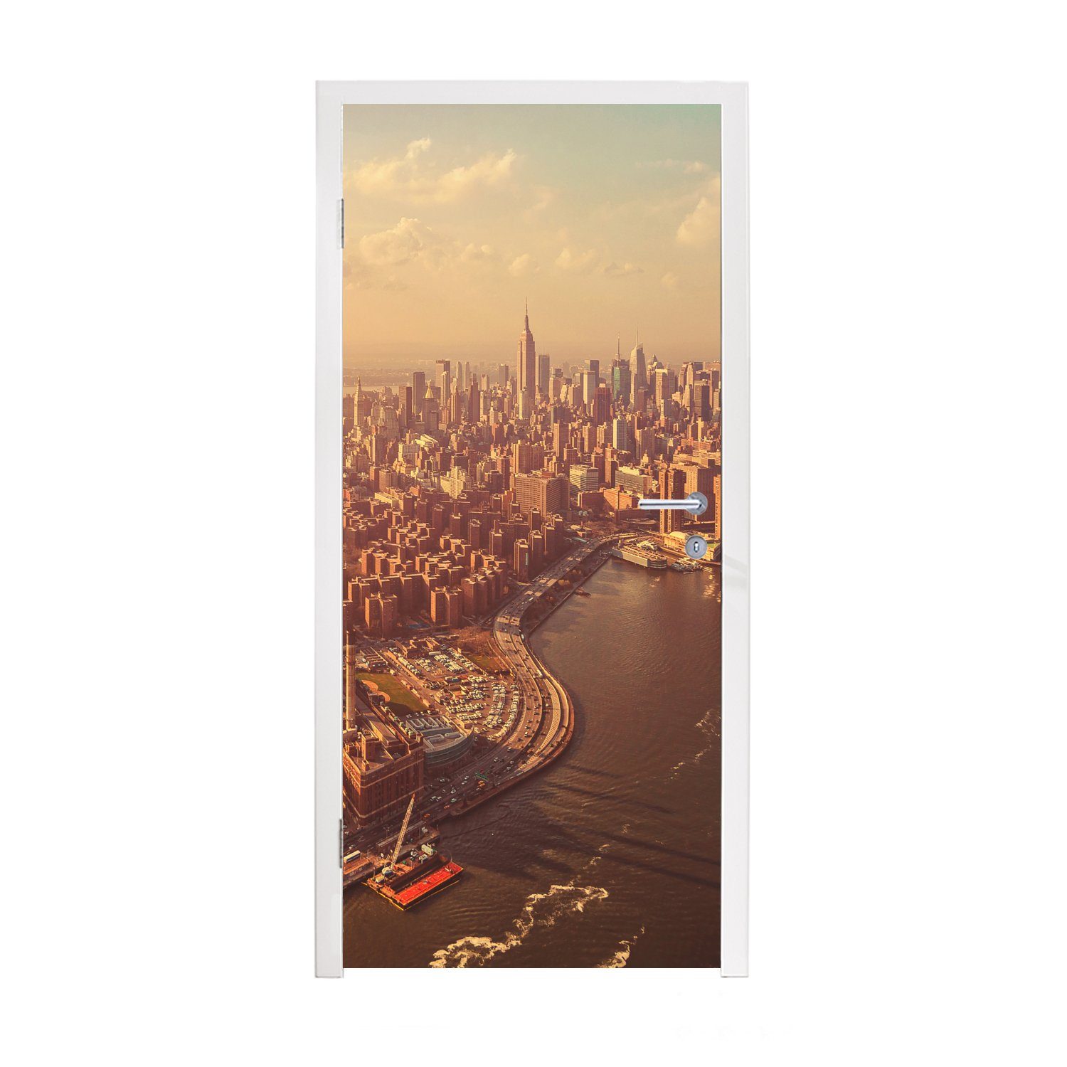MuchoWow Türtapete New York - Skyline - Gold, Matt, bedruckt, (1 St), Fototapete für Tür, Türaufkleber, 75x205 cm