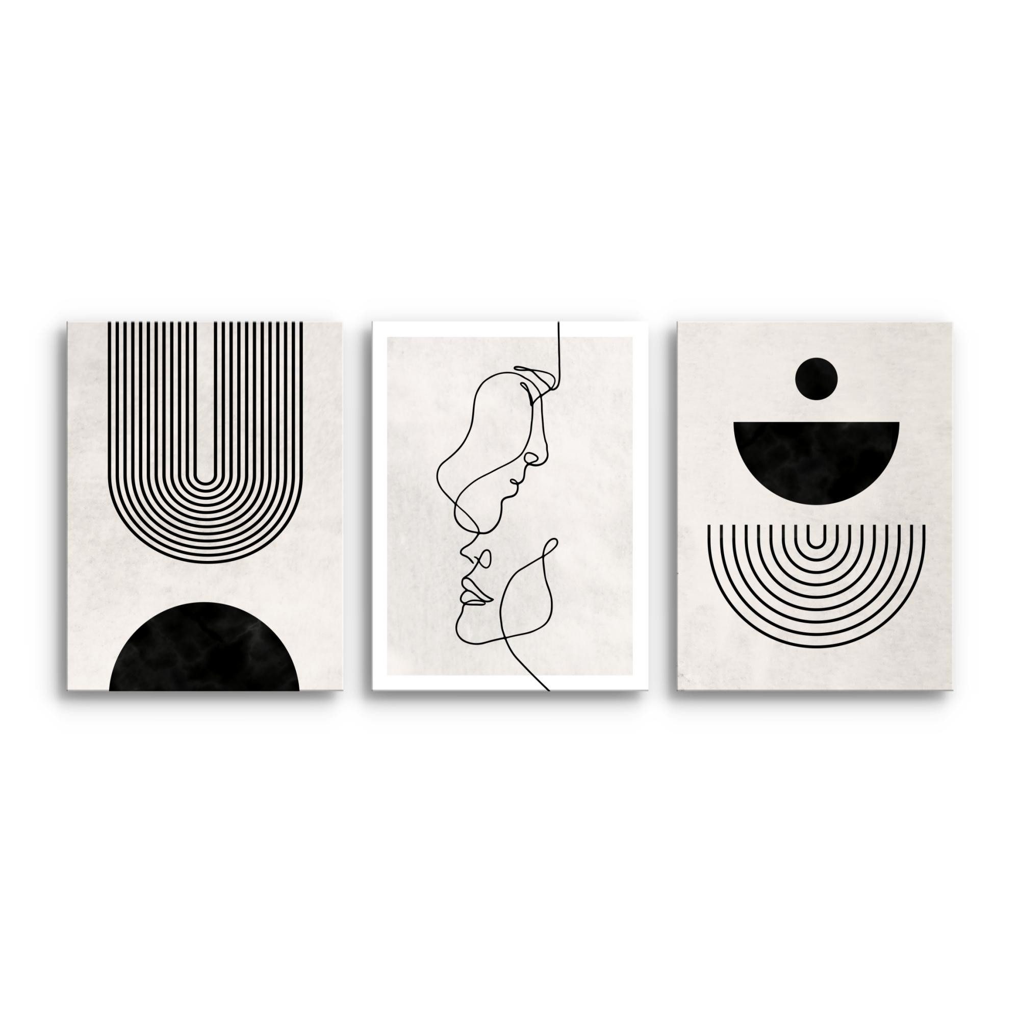 Novart Wandbild Set Wohnzimmer Abstrakte Kunst Schwarz-weiß Gesicht