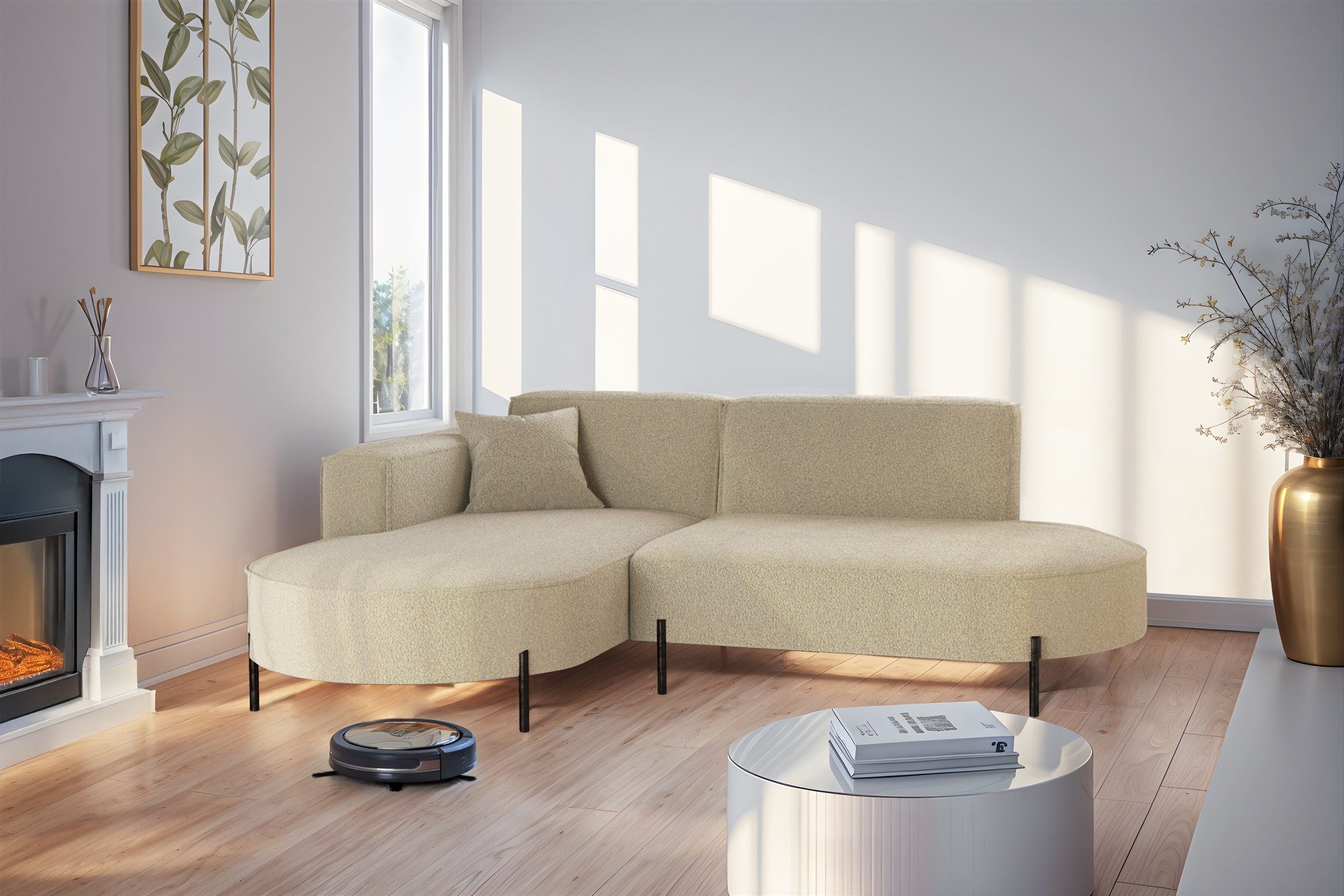 Fun Möbel Ecksofa Sofa VALENCIA XS in Stoff Quelle, Ottomane Links oder Rechts, für Saugroboter geeignet