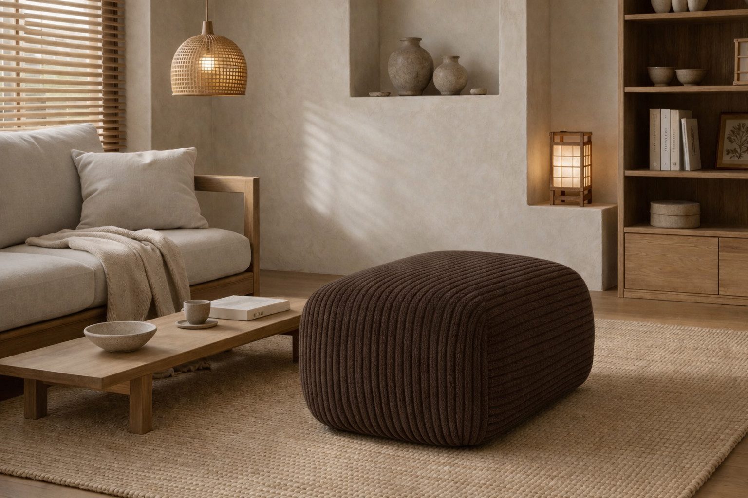 Kaiser Möbel Sitzpouf für Wohnzimmer, Cordstoff Poso, BIS, zusätzliche Sitzgelegenheit Fußhocker zum Sofa oder Ecksofa