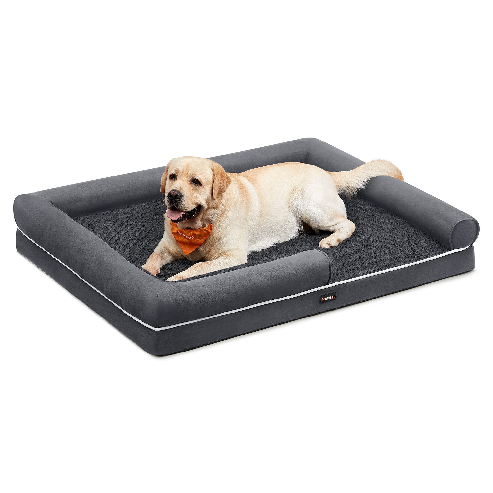FEANDREA Hundebett Orthopädisches, Bezug abnehmbar und waschbar, rutschfeste, Hundekissen, Hundekorb, Hundesofa, erhöhte Ränder, 135 x 107 x 23 cm