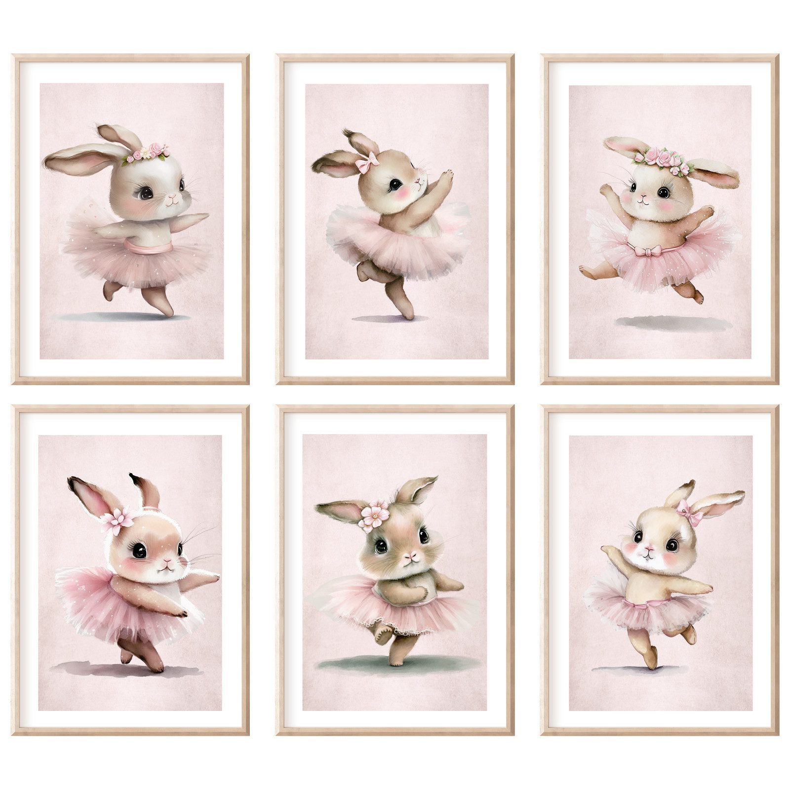 homestyle-accessoires Плакат Wandbilder Изображенияset Kinderbilder HASE BALLERINA TÄNZERIN 6er Set, - Ohne Изображенияrahmen - sorgfältige & sichere Verpackung