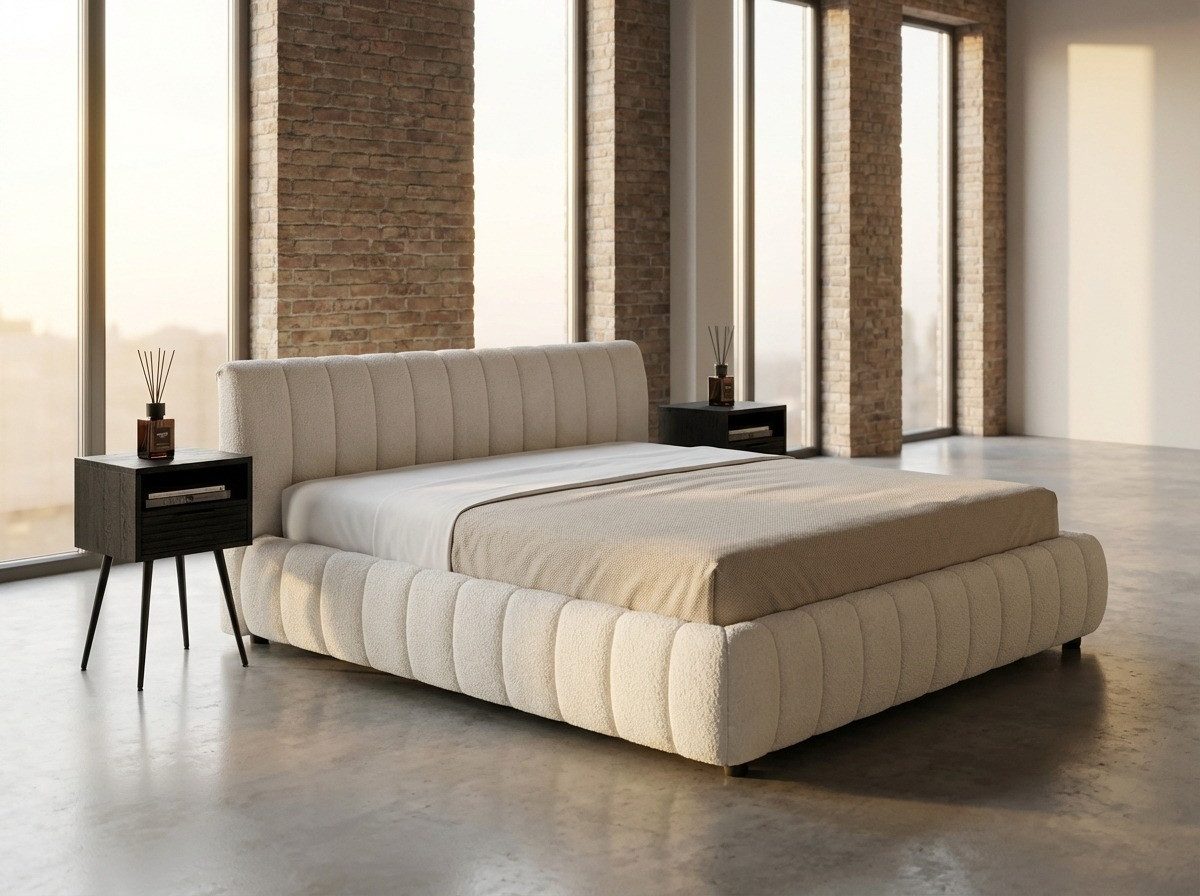 KAWOLA Polsterbett ALIOTTA Bouclé - Struktur trifft Design - Wohnlicher Look, Inklusive Lattenrost 3-fach höhenverstellbar - Komfort neu definiert – Bild 4 von 5