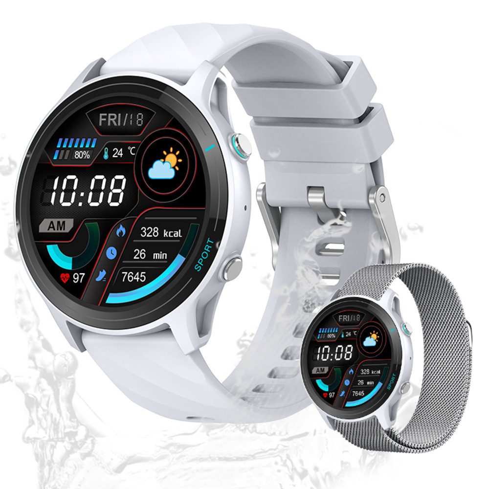Valdus Herren's & Damen's IP68 Wasserdicht Fitness-Tracker Telefonfunktion Smartwatch (3,86 cm/1,52 Zoll, Android/iOS), mit austauschbarem weichem Mesharmband, - 390 mAh Akku SPO2, Herzfrequenzsensor, Schlafmonitor & Schrittzähler