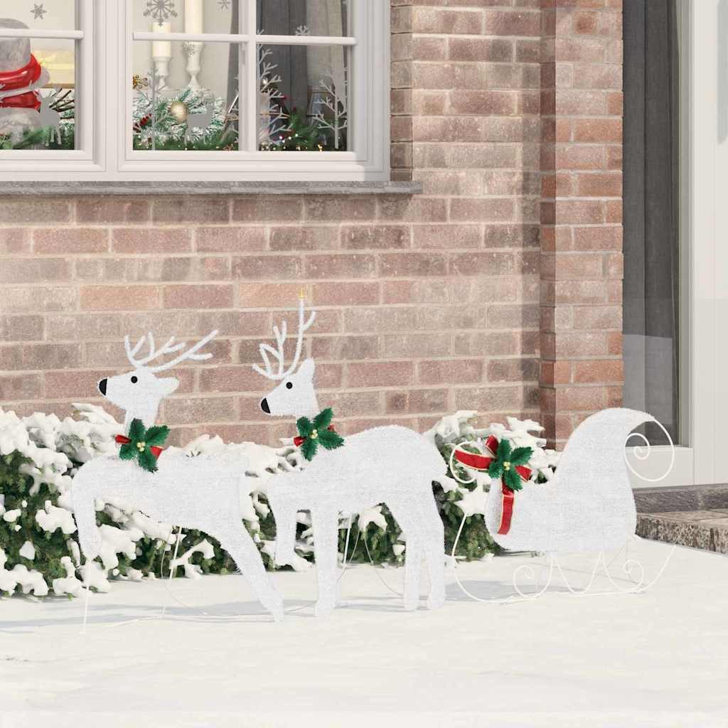 vidaXL Weihnachtsszene, LED Rentiere 3 pcs Kaltweiß Stoff