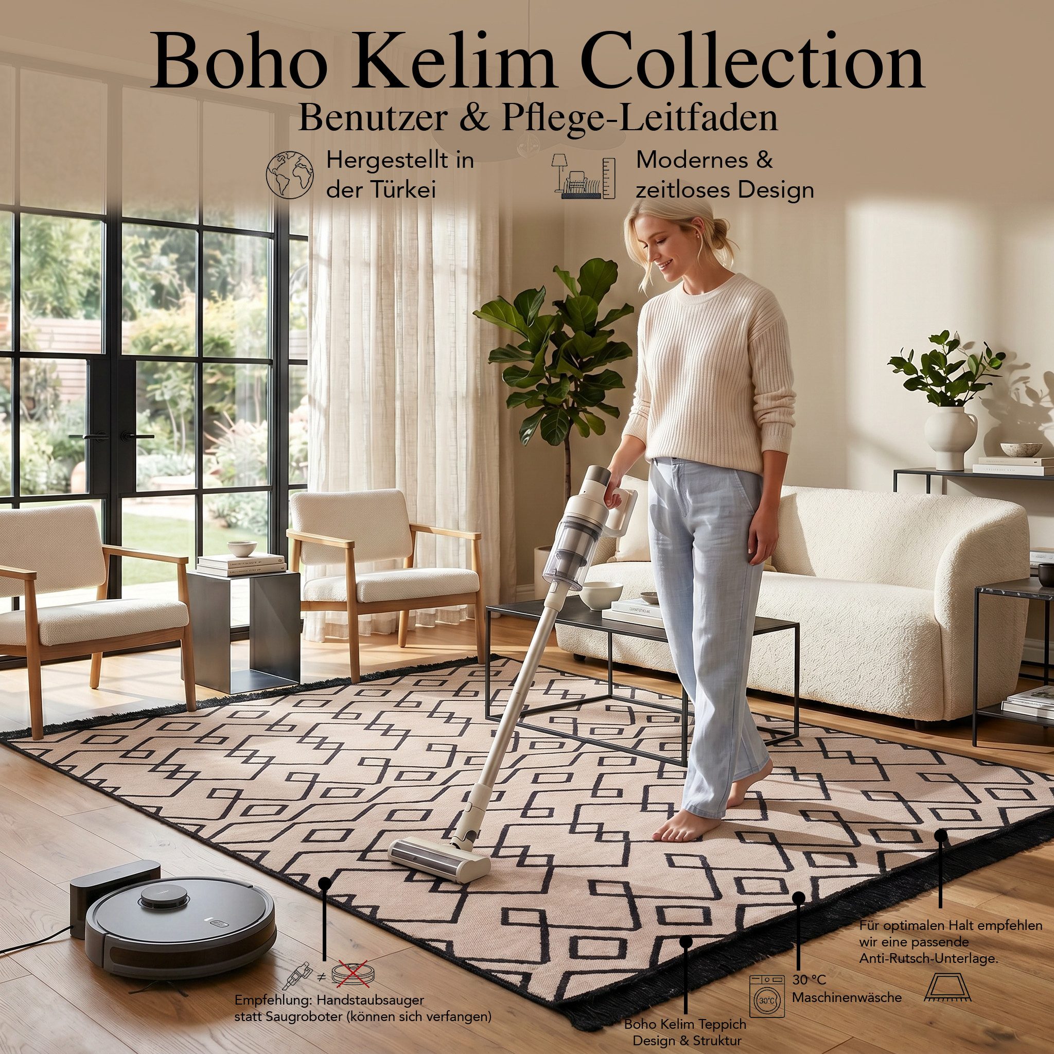 Jimri Teppich Kelim Teppich Wohnzimmer Schlafzimmer Küche, Badezimmer Läufer Flur, Rechteckig, Wendeteppich – Bild 2 von 5